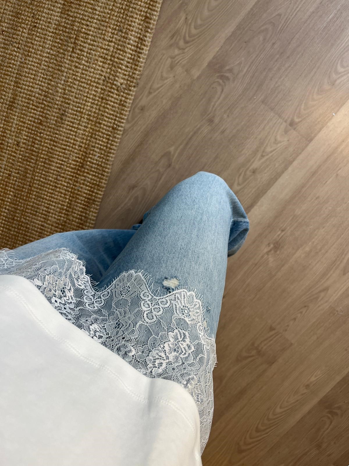 Dantel Detaylı Basic Tshirt Beyaz