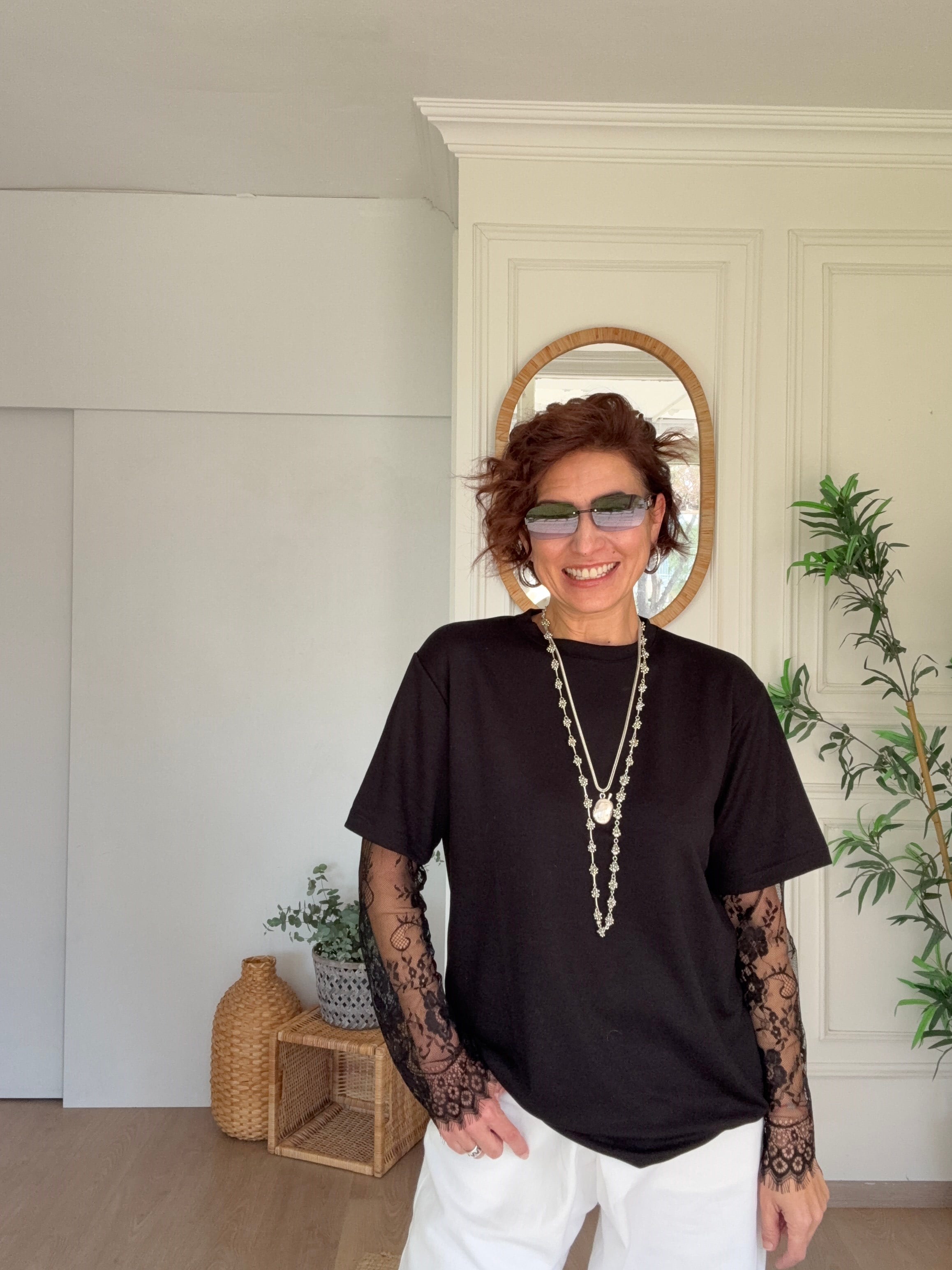 Dantel Kollu Tshirt Siyah