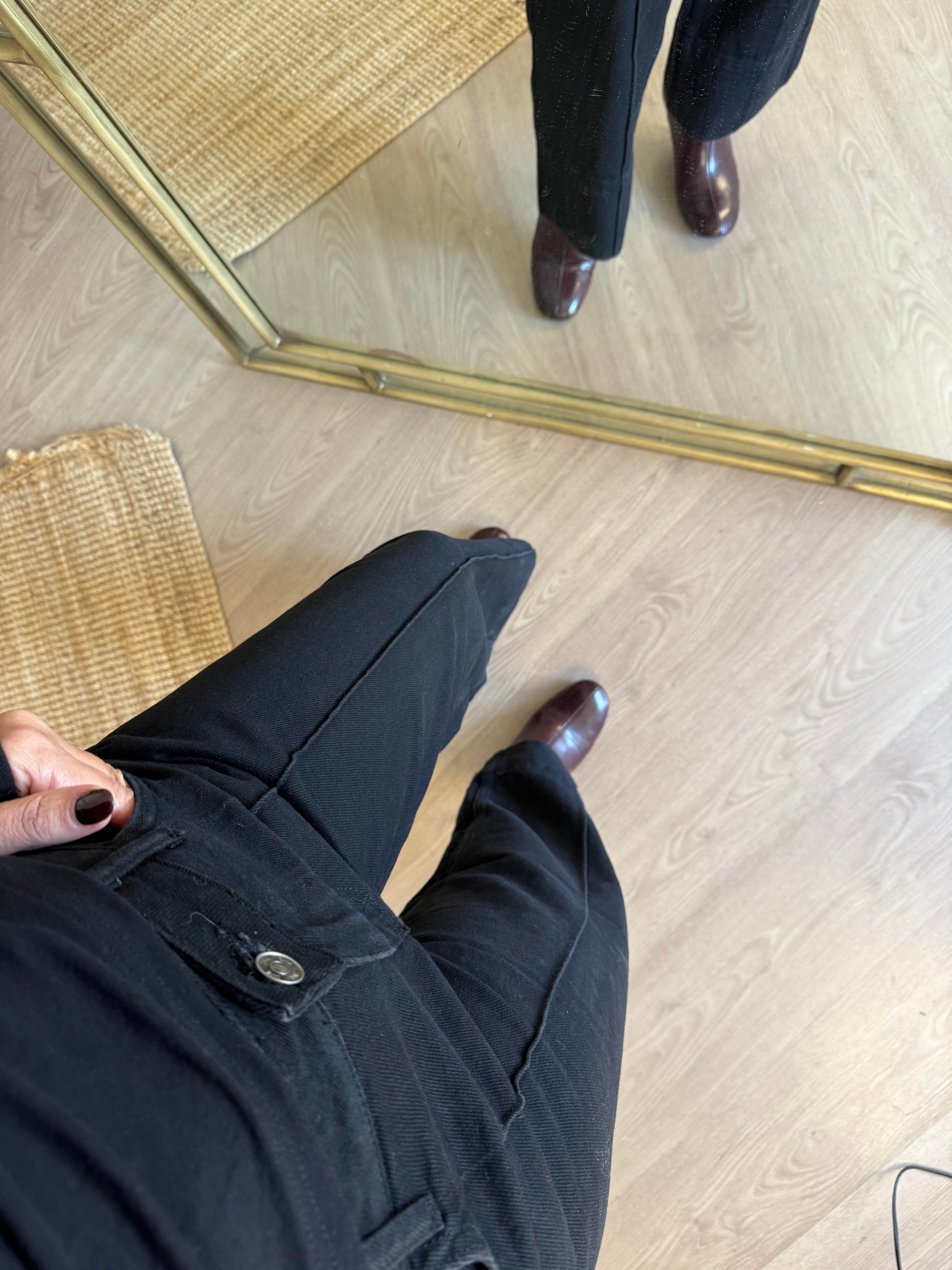 Duble Paça Önden Dikişli Yüksek Bel Jean Siyah