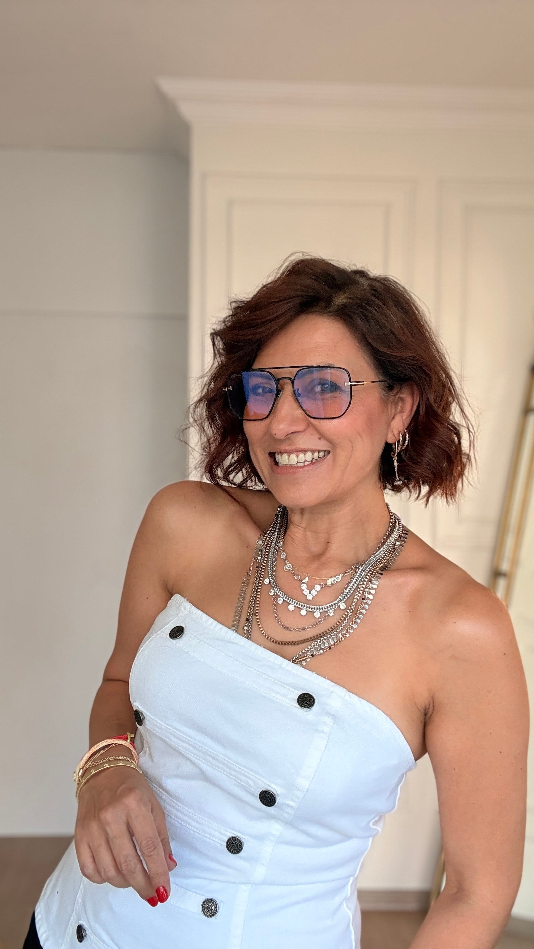 Düğme Detaylı Jean Büstiyer Ekru 
