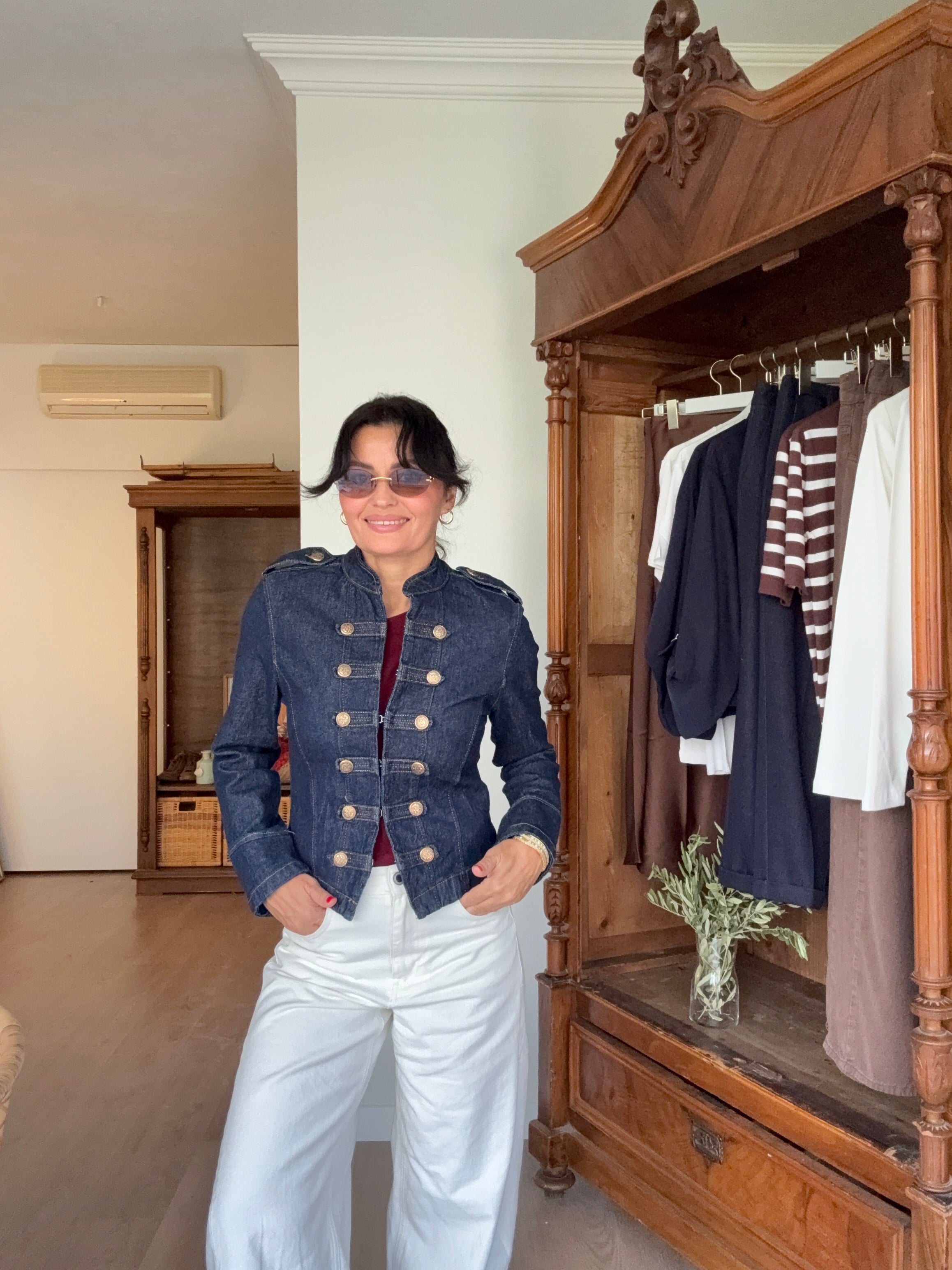 Düğme Detaylı Likralı Slim Kot Ceket