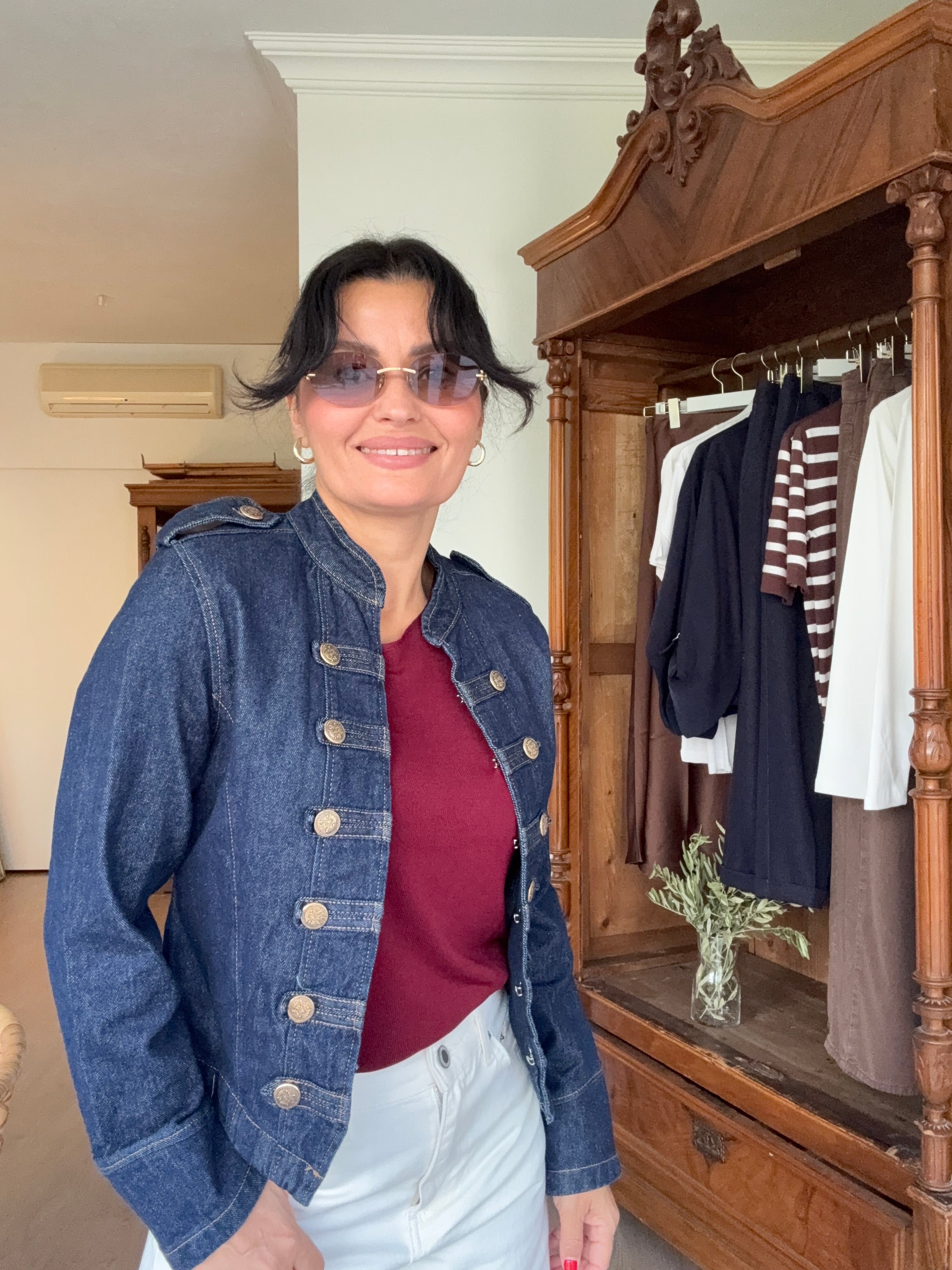 Düğme Detaylı Likralı Slim Kot Ceket