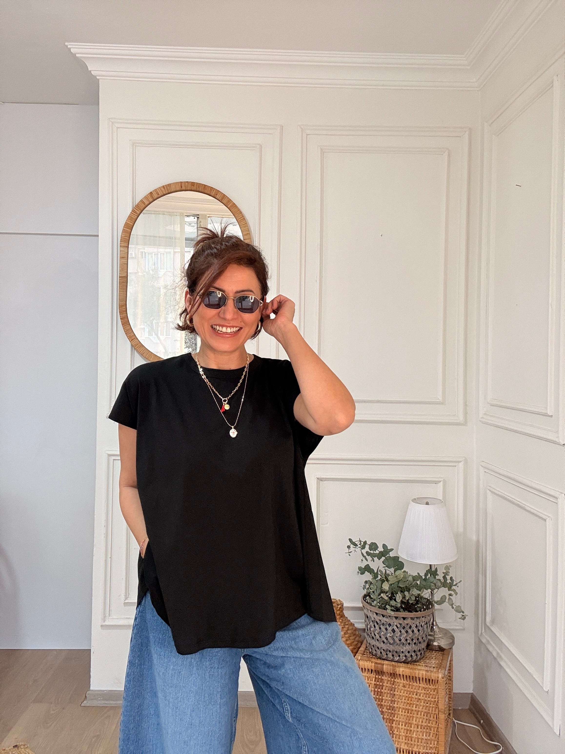Düşük Kol Salaş Tshirt Siyah