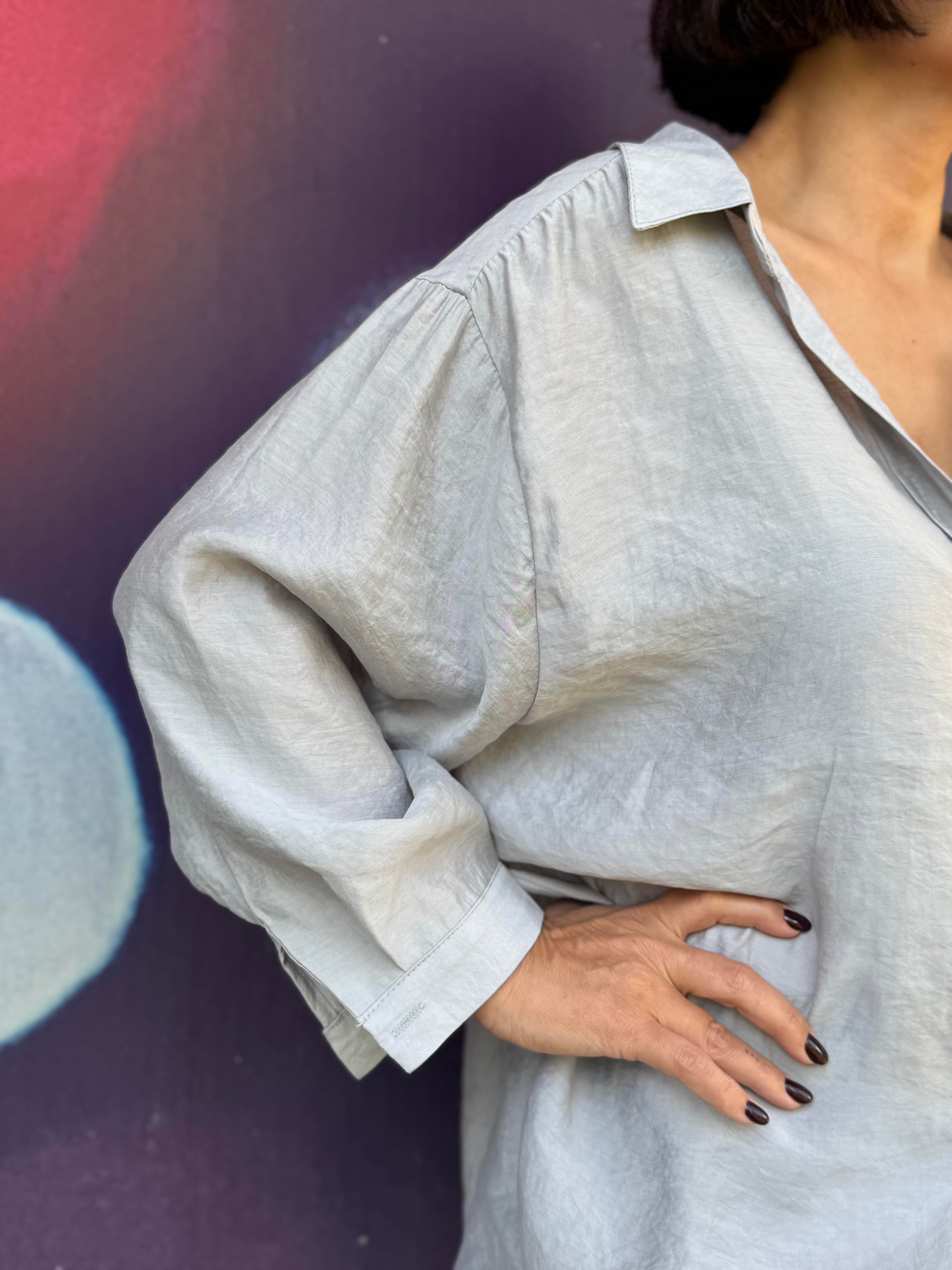 Düşük Omuzlu Oversize Gömlek Gri