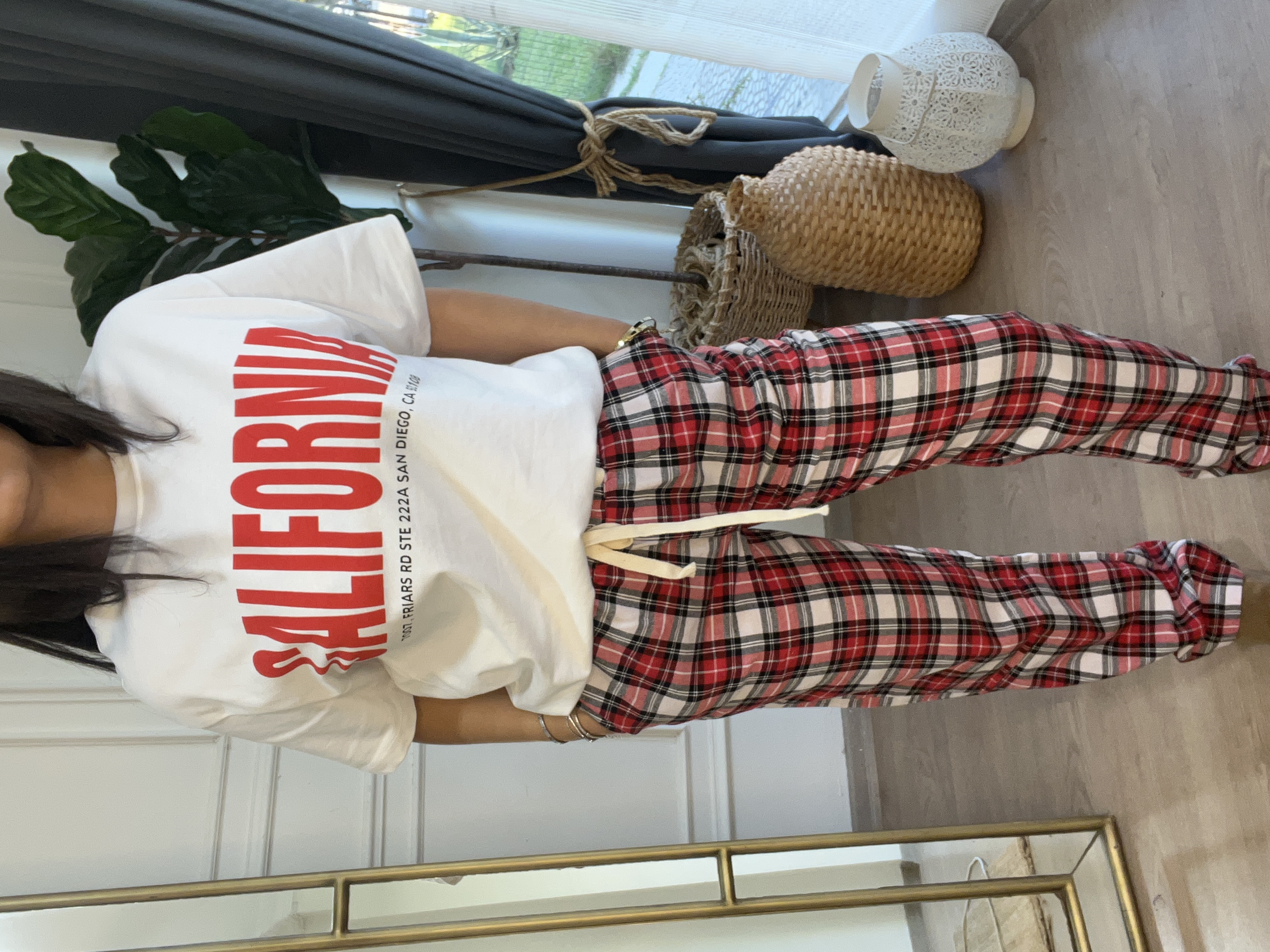 Ekose Pijama Altı Kırmızı Beyaz