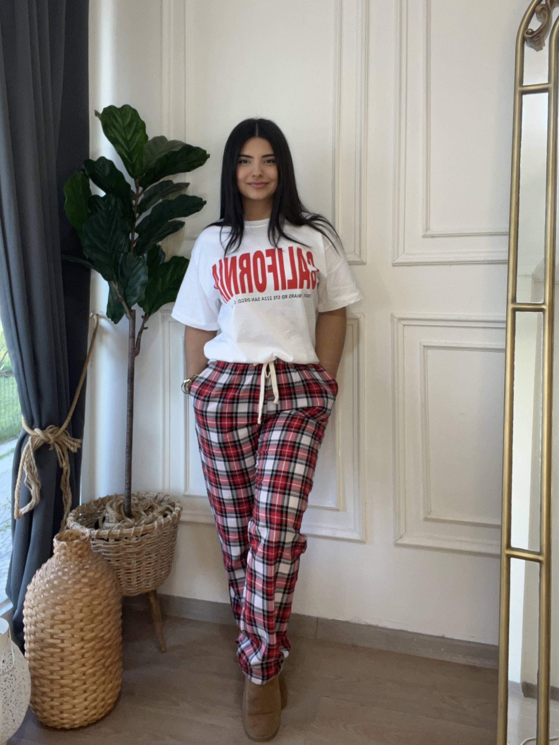 Ekose Pijama Altı Kırmızı Beyaz