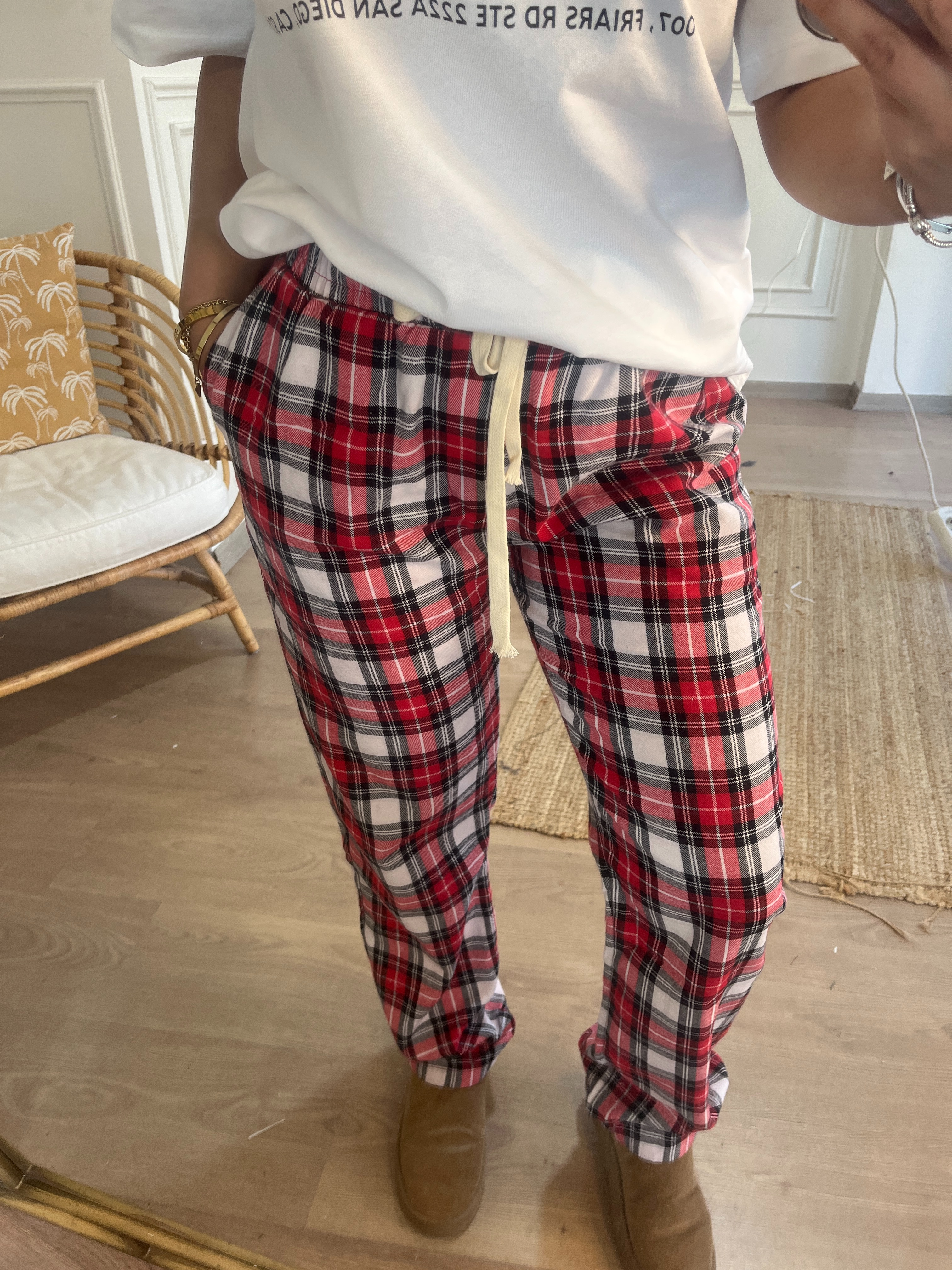 Ekose Pijama Altı Kırmızı Beyaz