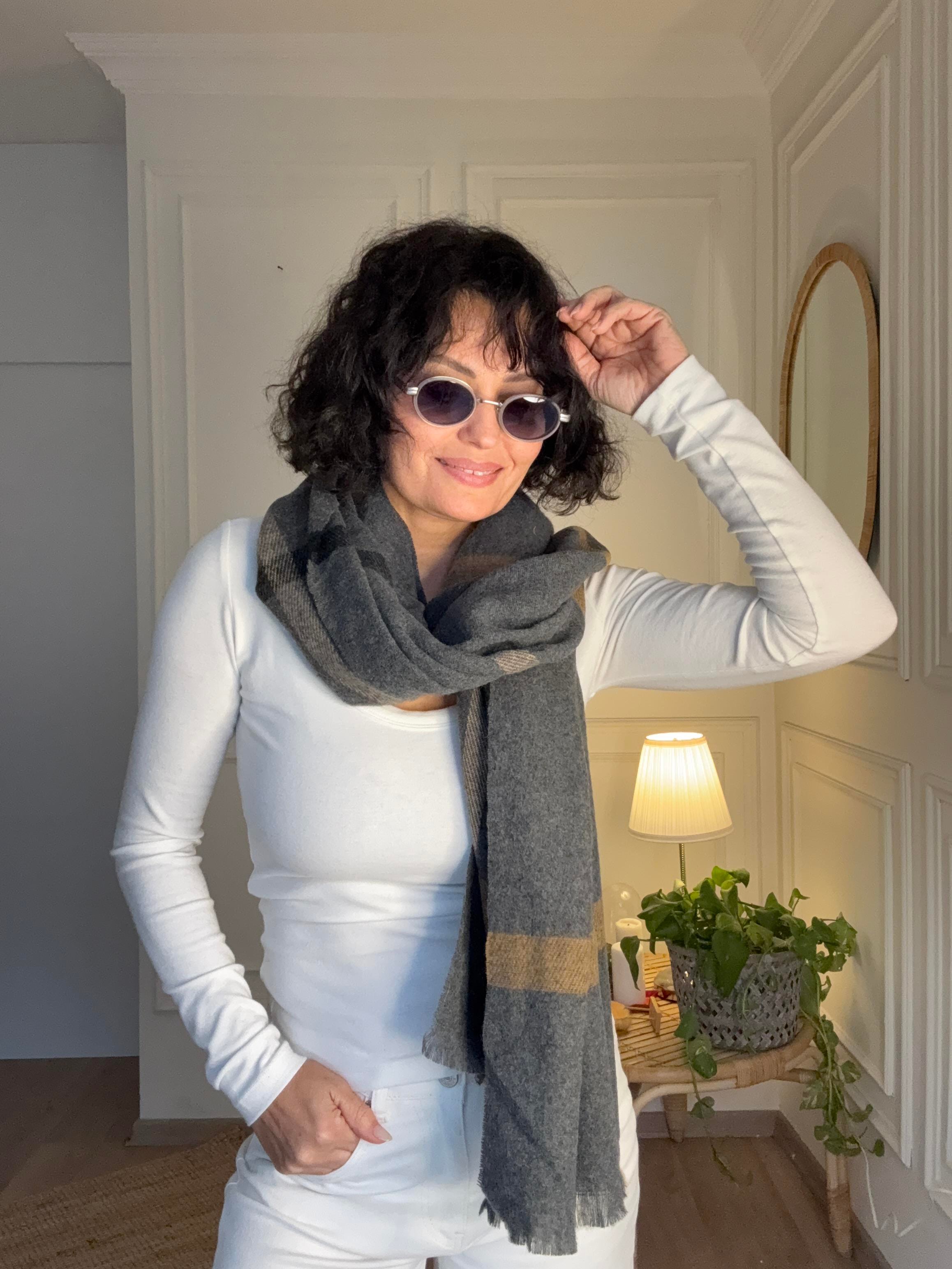 Ekoseli Büyük Yün Atkı Antrasit 70*195 cm