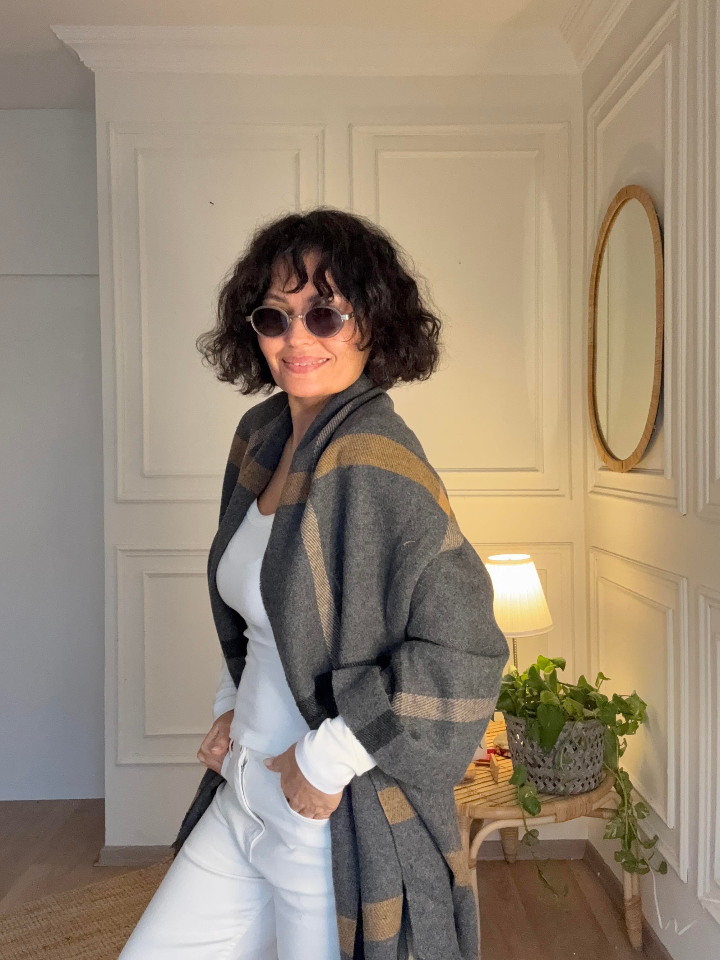 Ekoseli Büyük Yün Atkı Antrasit 70*195 cm