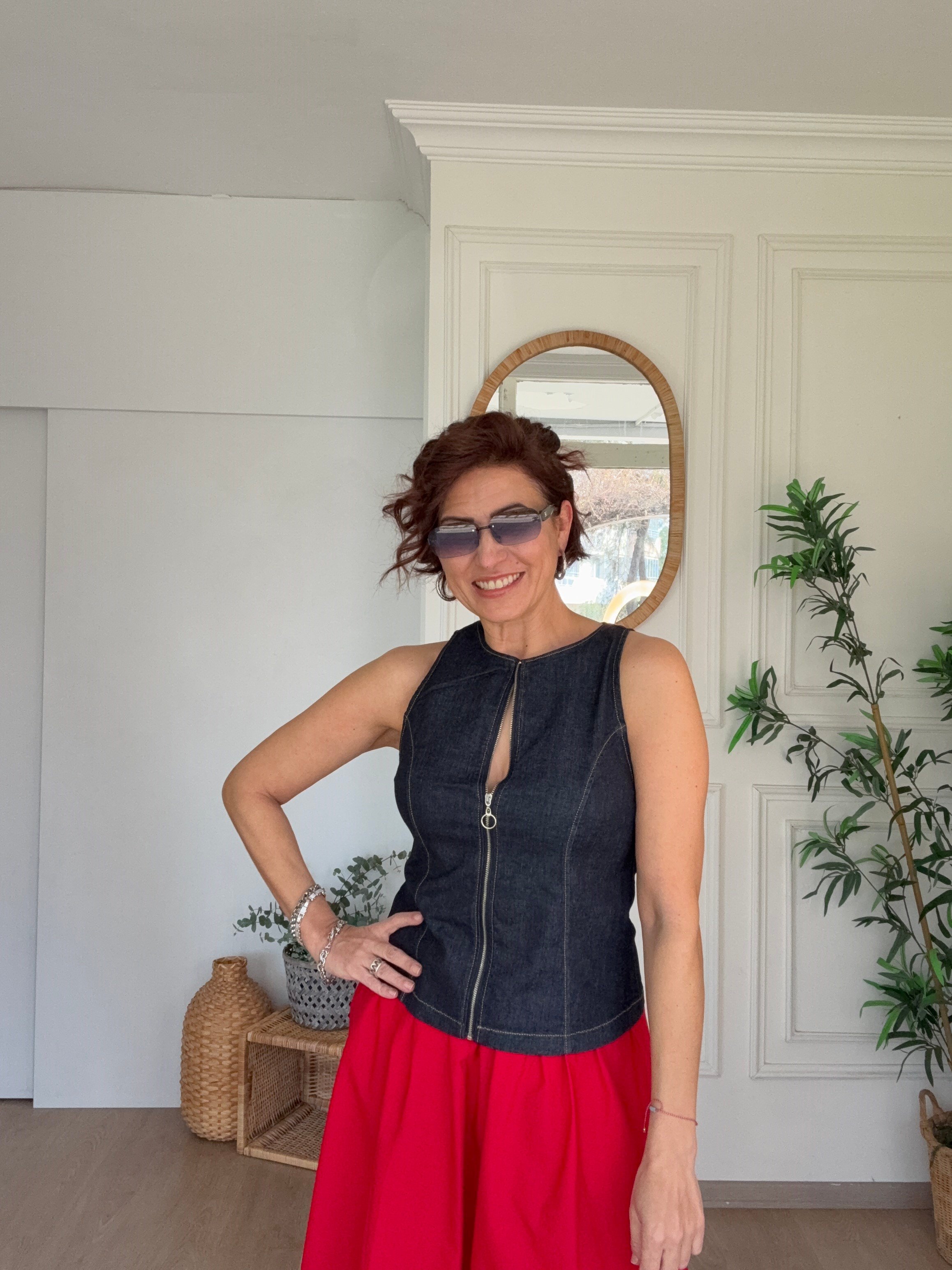 Fermuarlı Jean Yelek Lacivert