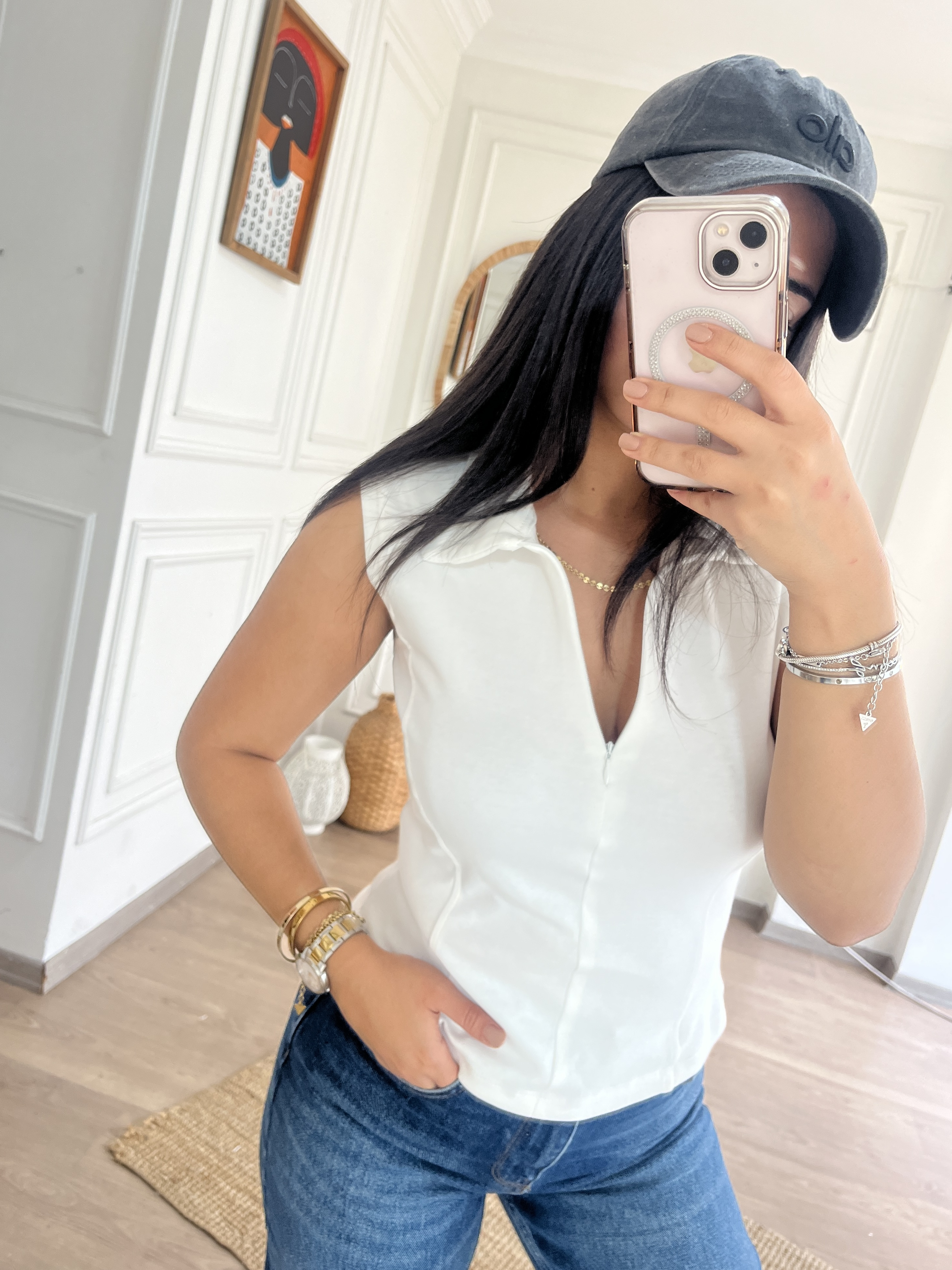 Fermuarlı Kolsuz Body Beyaz
