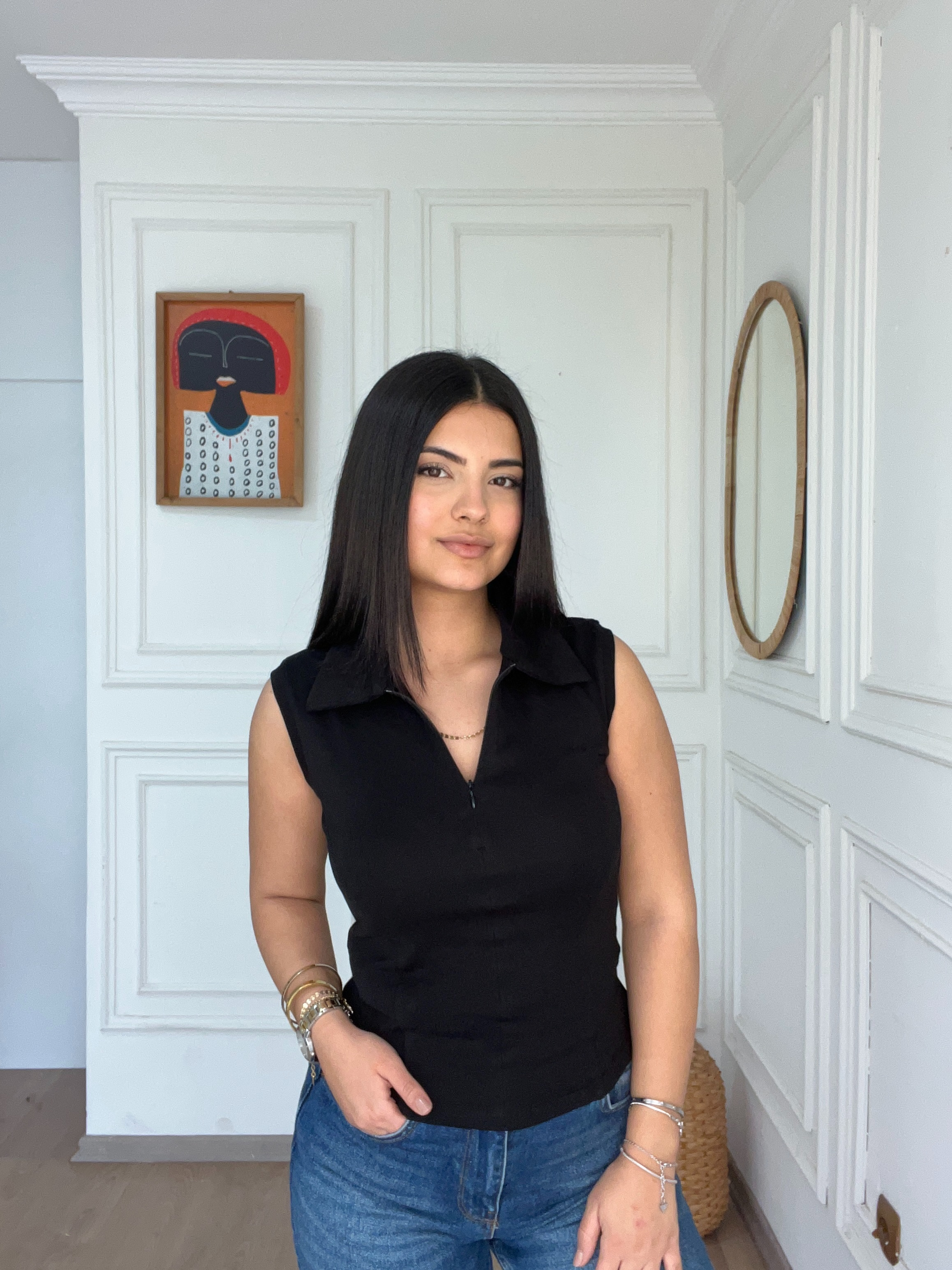 Fermuarlı Kolsuz Body Siyah