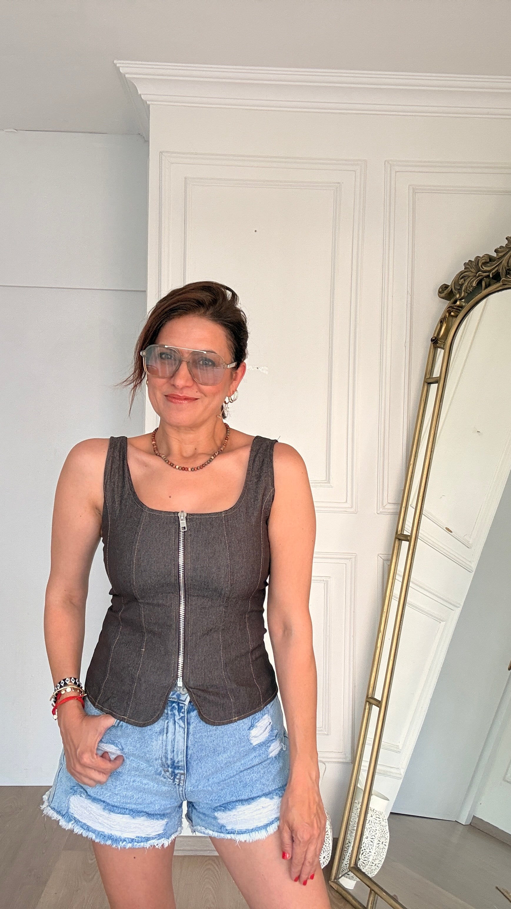 Fermuarlı Likralı Büstiyer Kahverengi