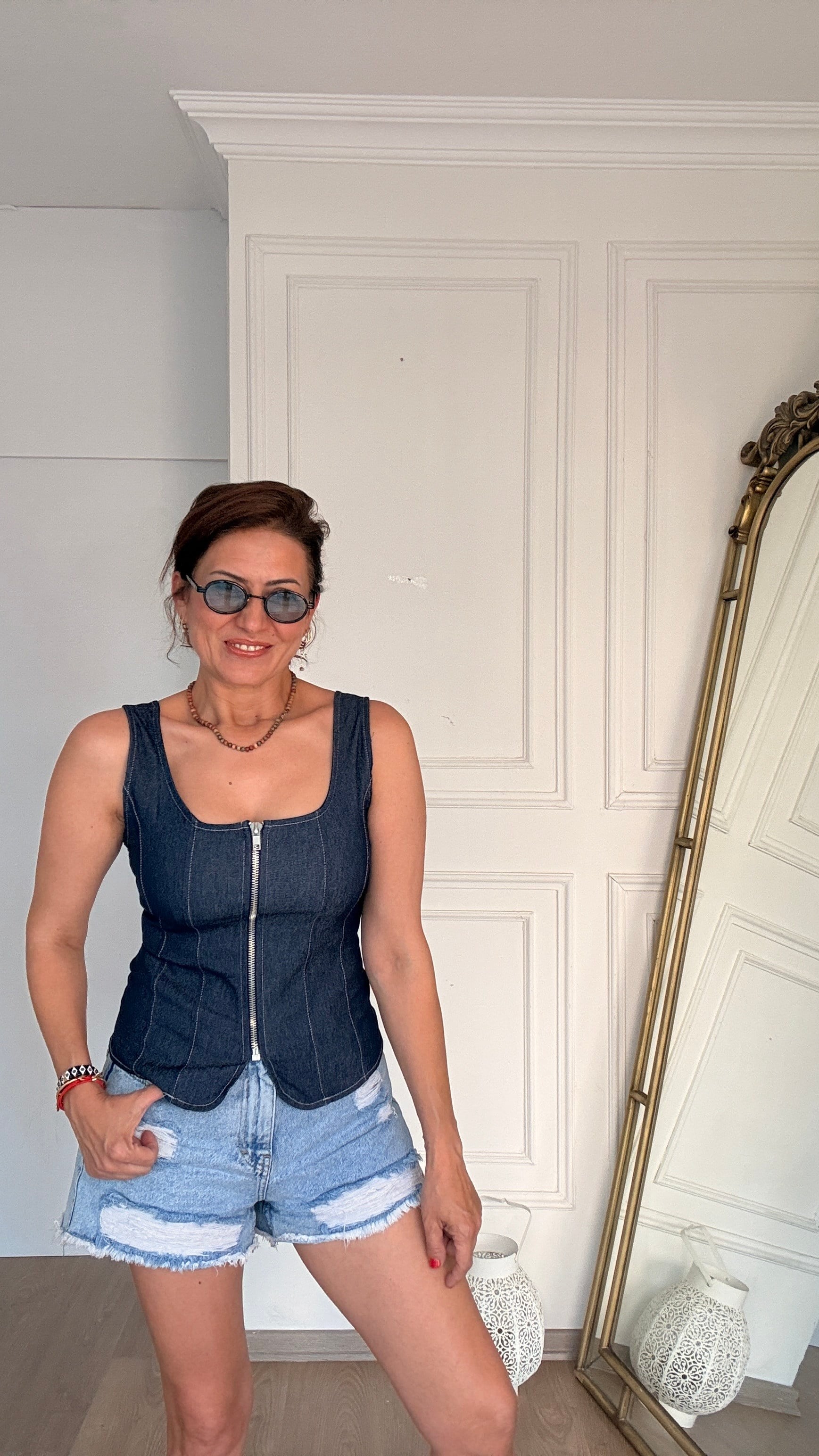 Fermuarlı Likralı Büstiyer Lacivert