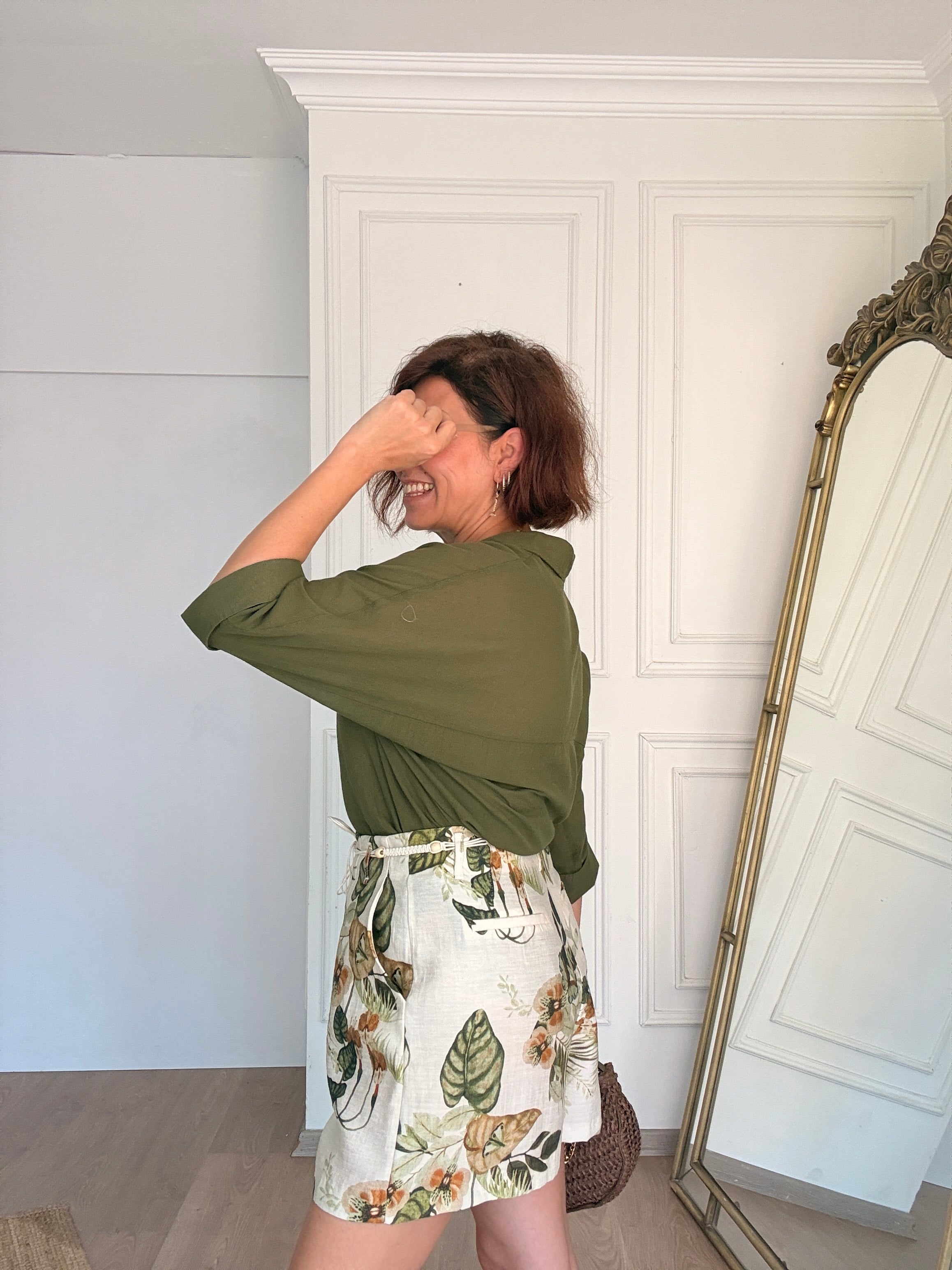 Floral Yeşil Desenli Şort 