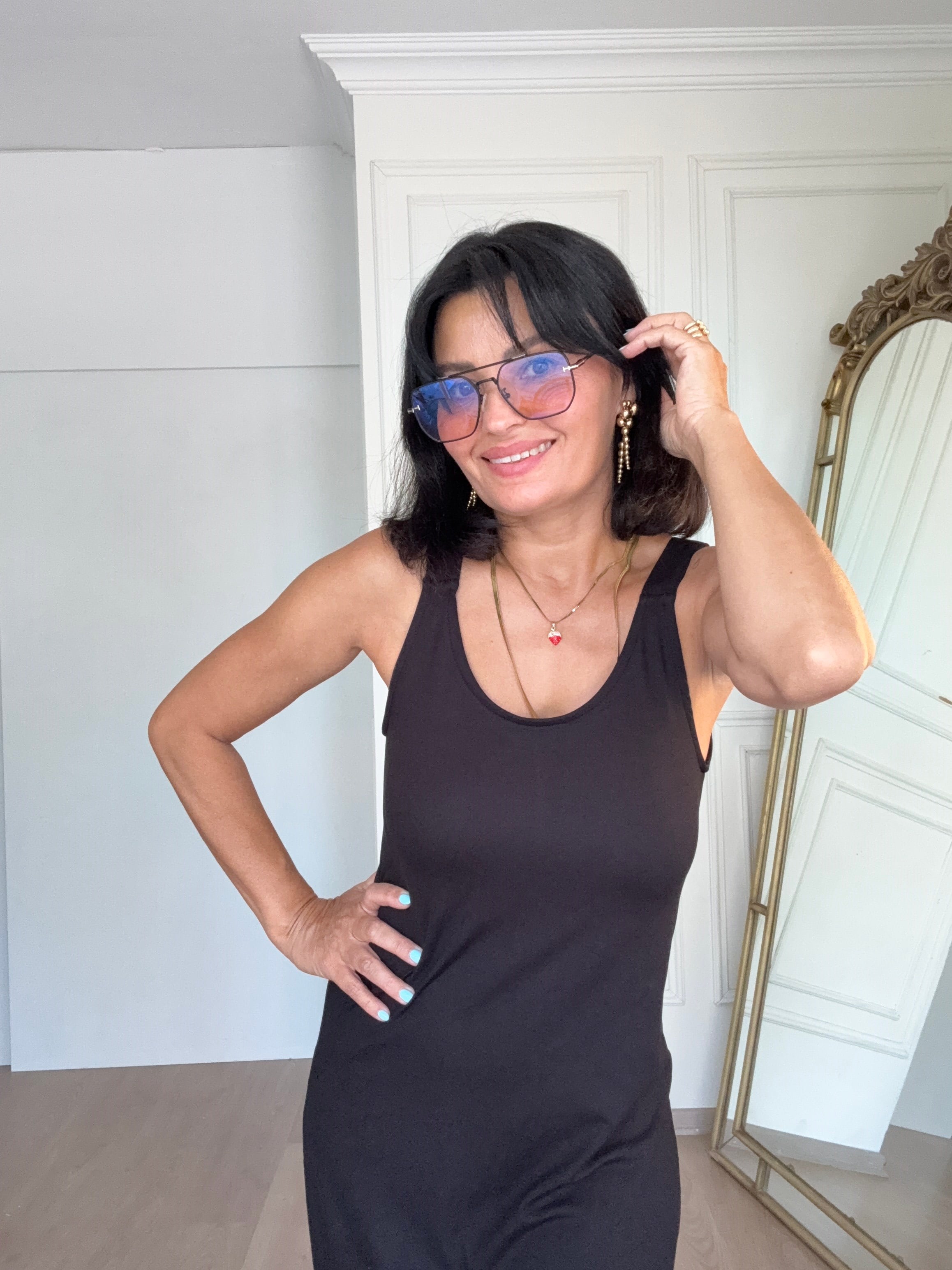 İki yanı yırtmaçlı elbise siyah i