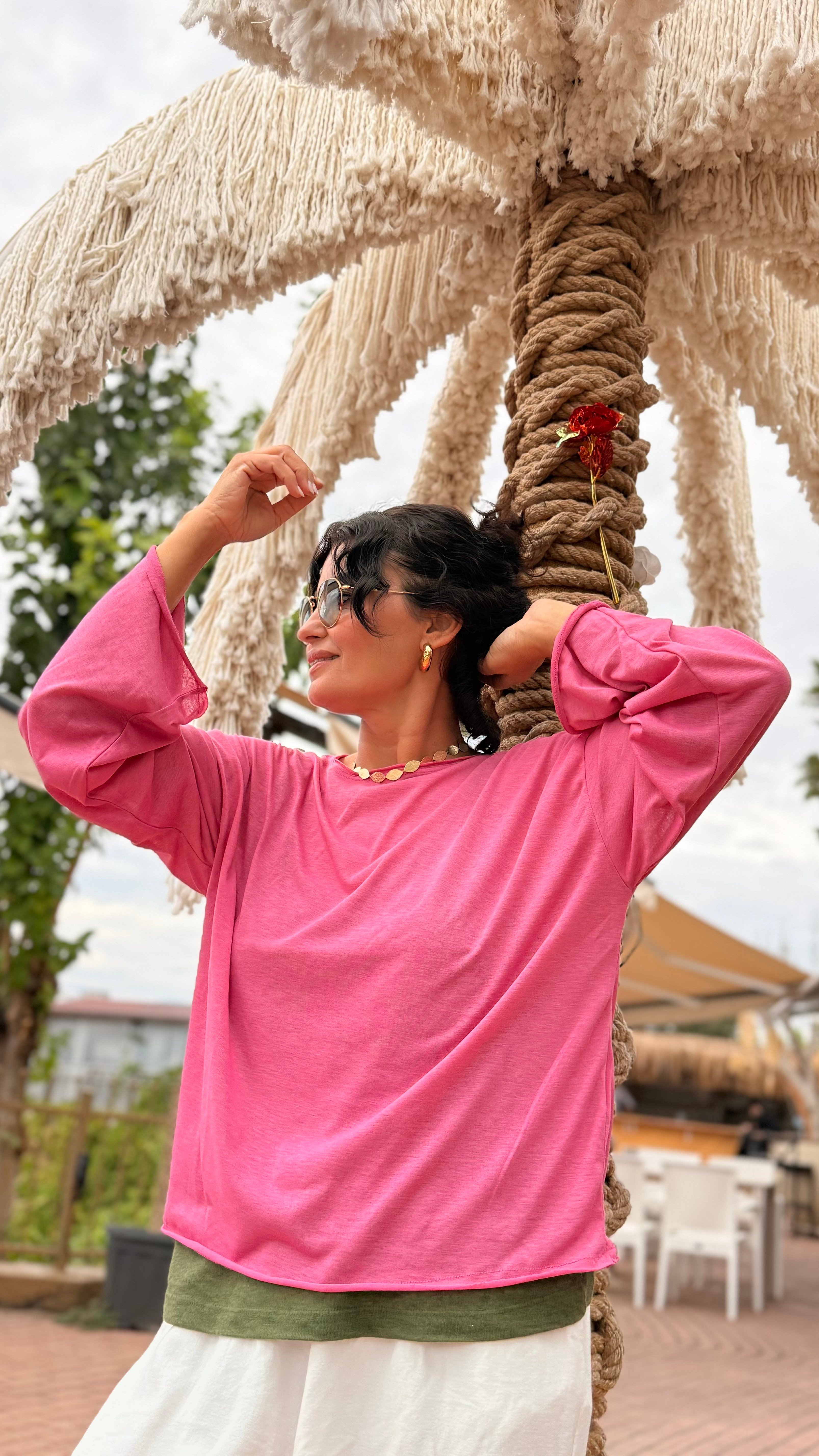 İnce Salaş Basic Sweatshirt Pembe