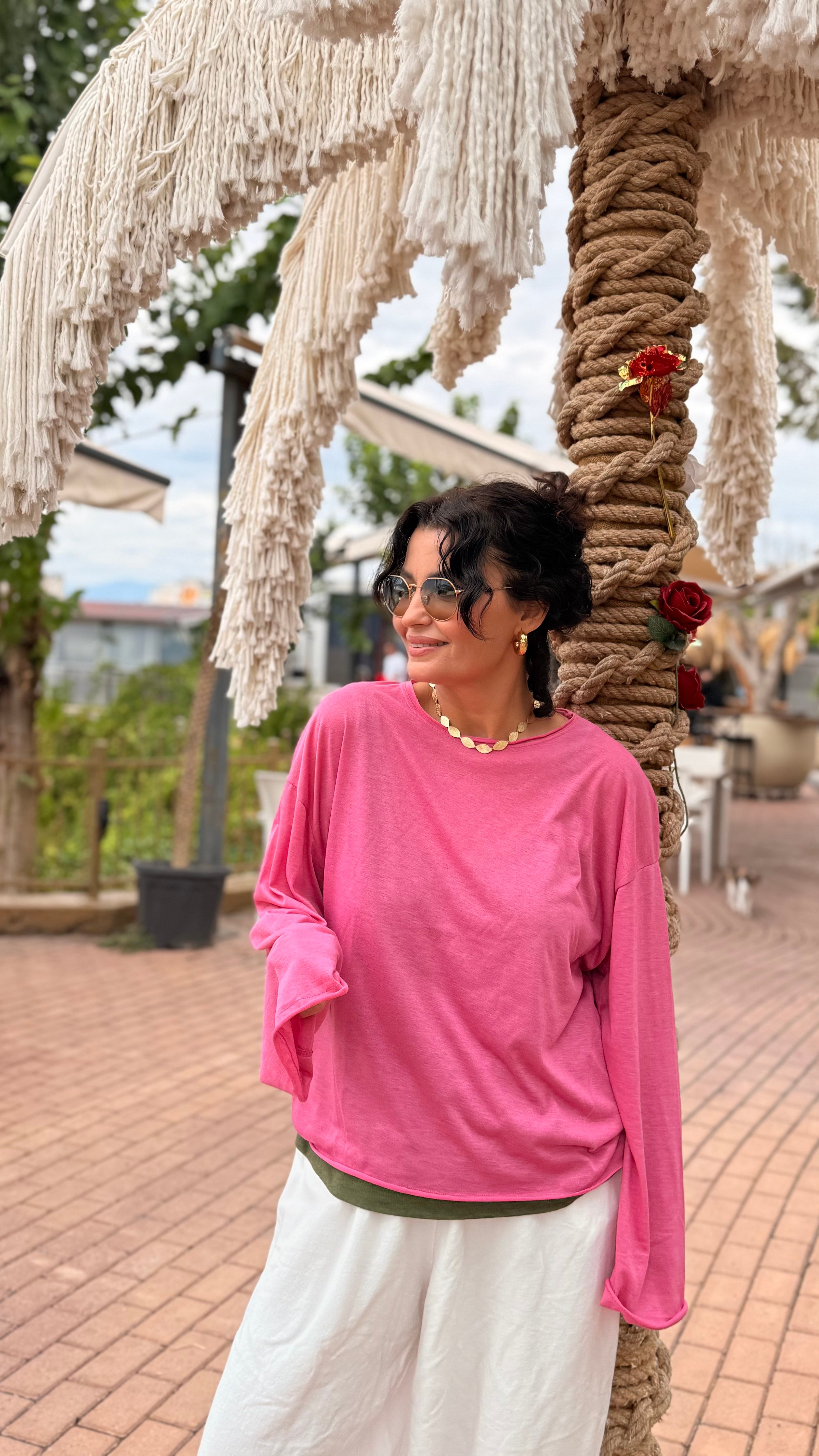 İnce Salaş Basic Sweatshirt Pembe
