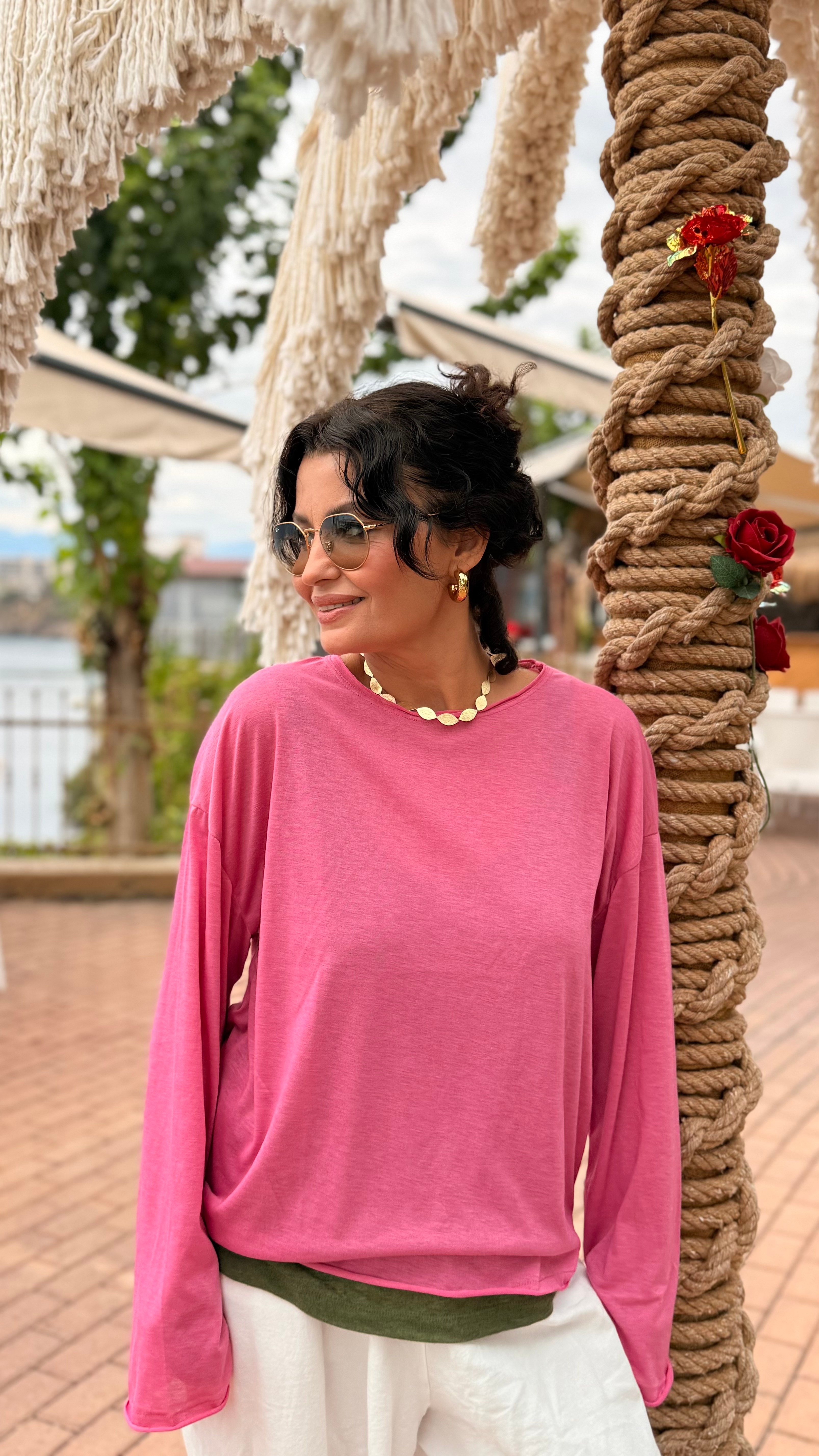 İnce Salaş Basic Sweatshirt Pembe
