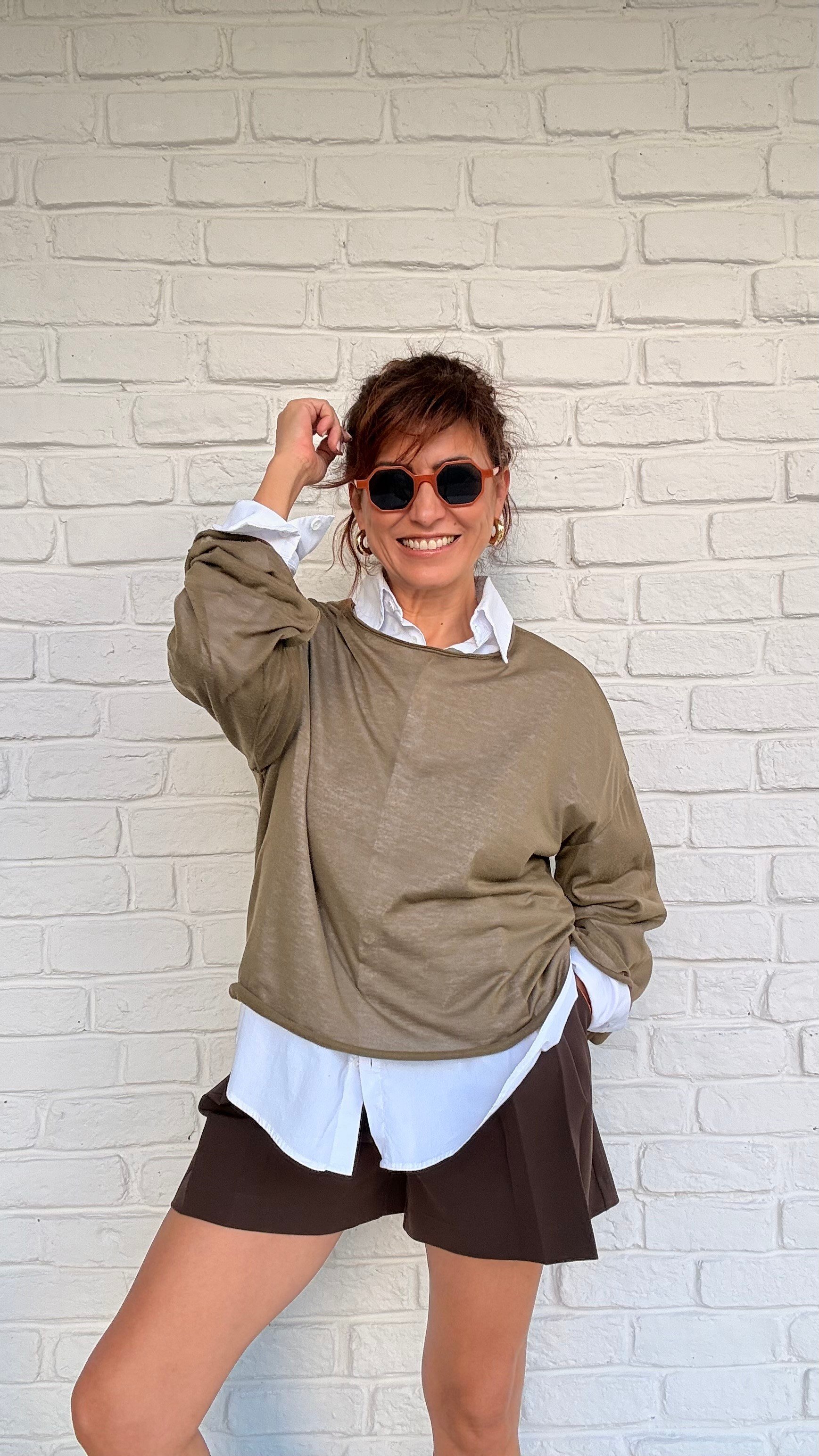 İnce Salaş Basic Sweatshirt Vizon