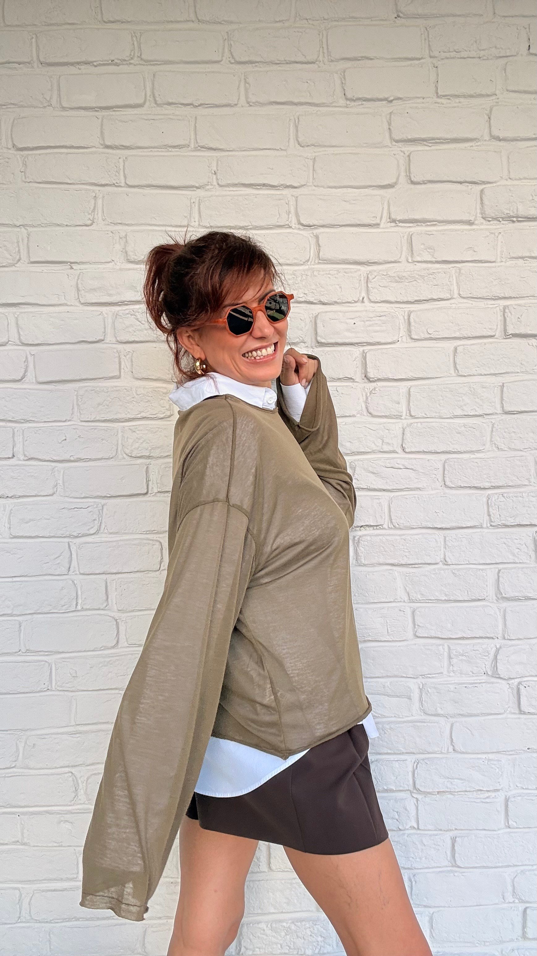 İnce Salaş Basic Sweatshirt Vizon