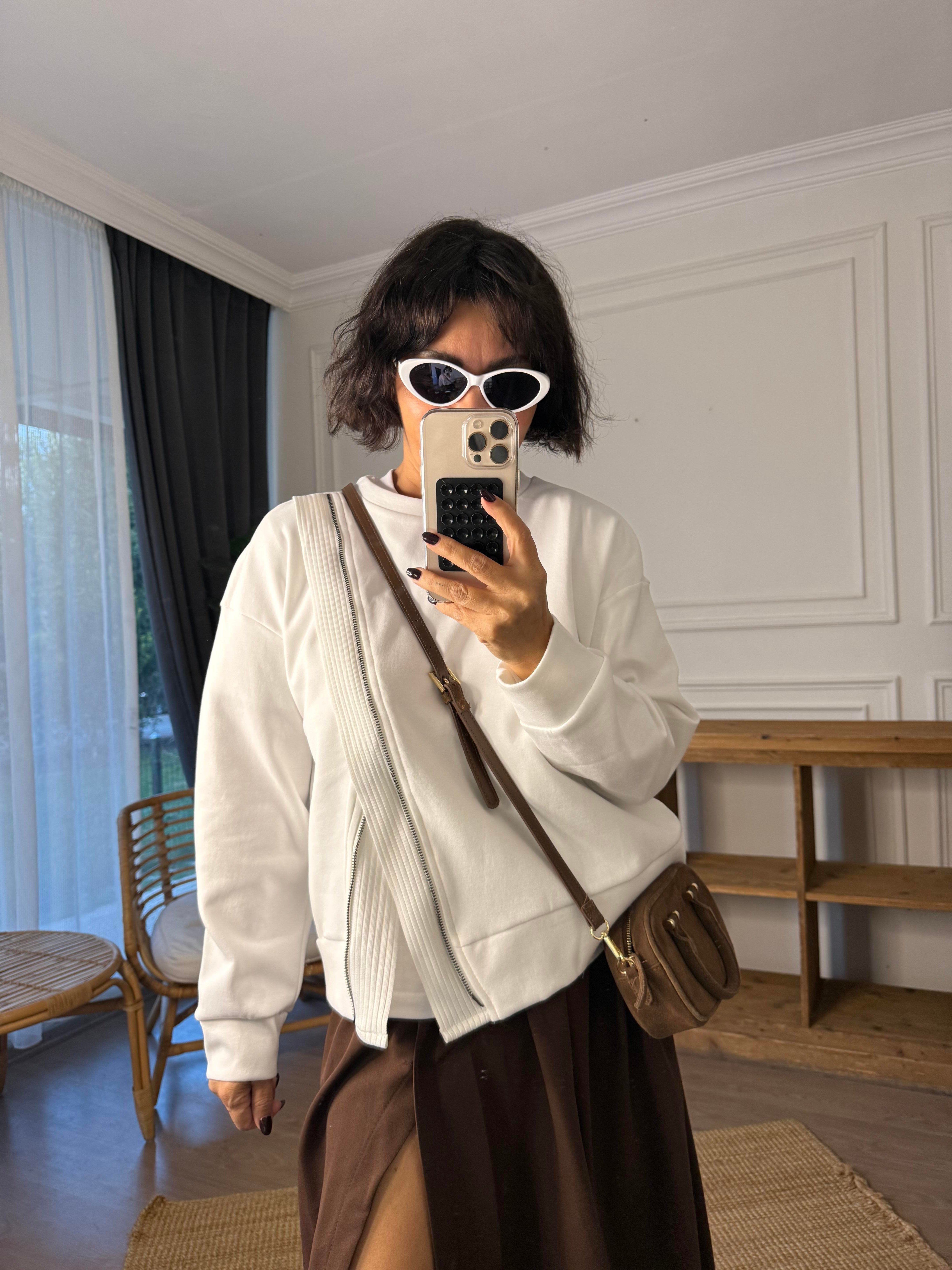 İpkyol Fermuar Detaylı Sweatshirt Ekru