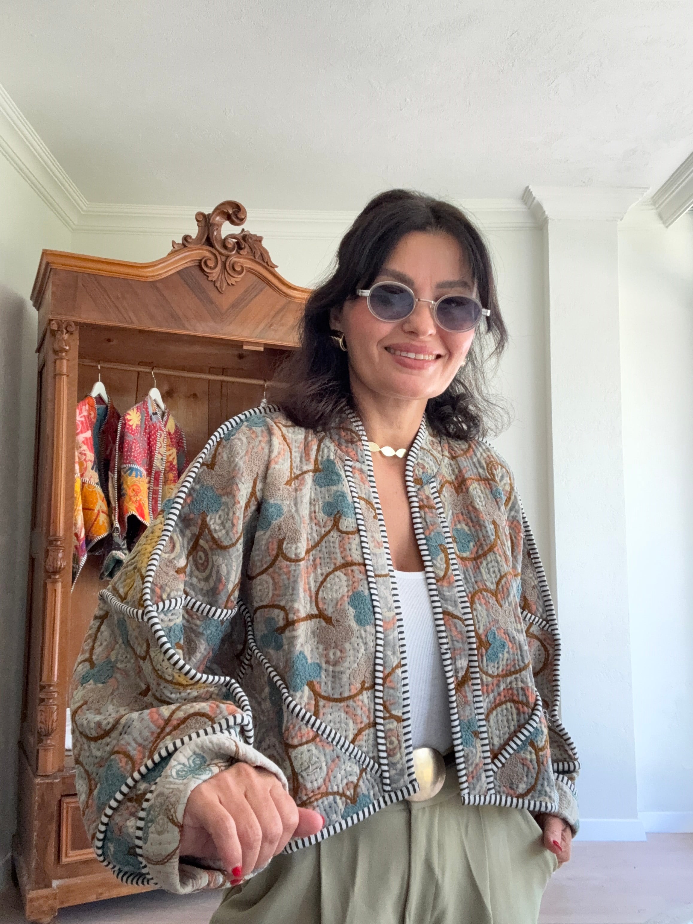 İthal Nakışlı Kanta Ceket Mavi