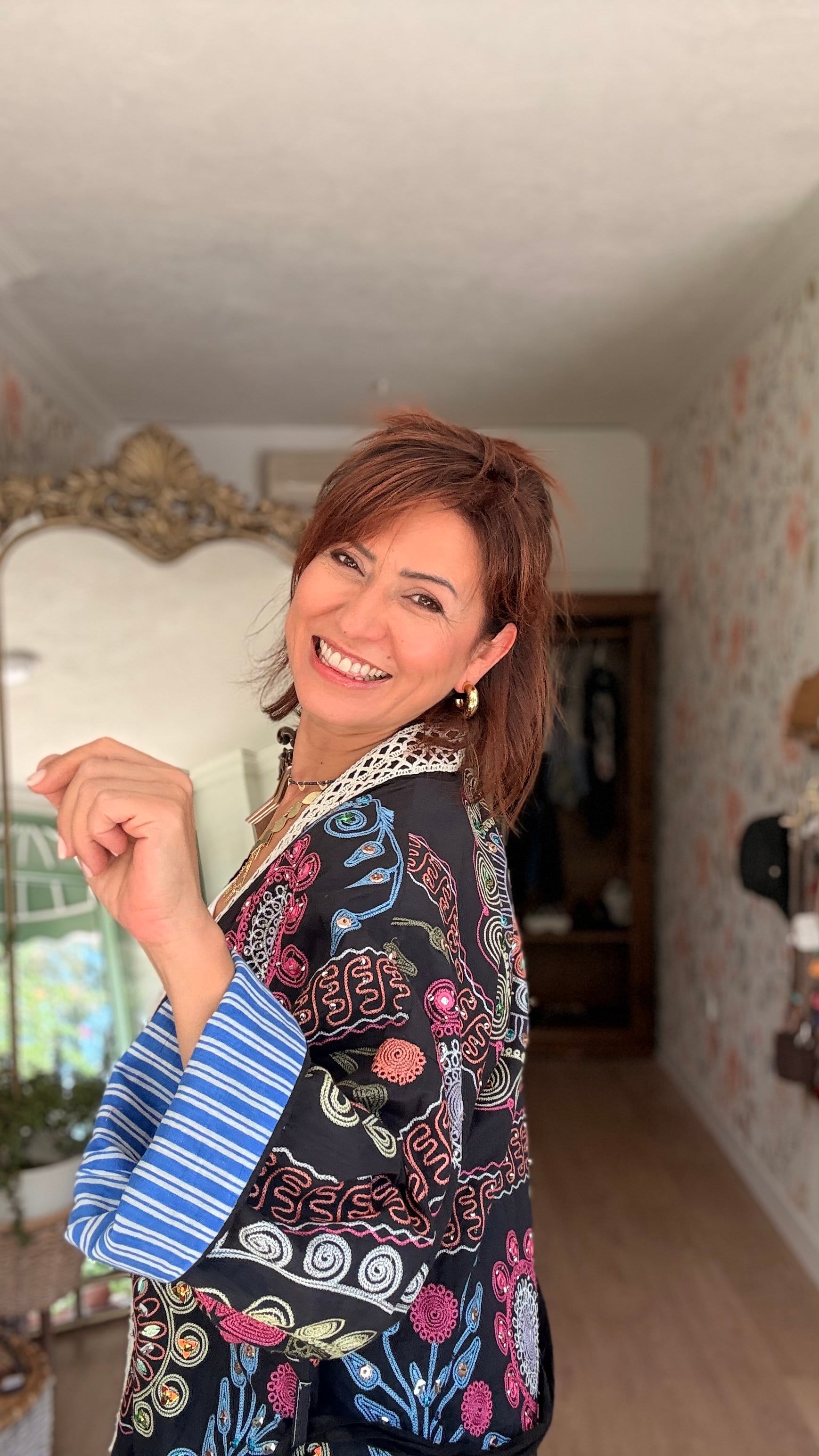 İthal Nakışlı Kimono Ceket