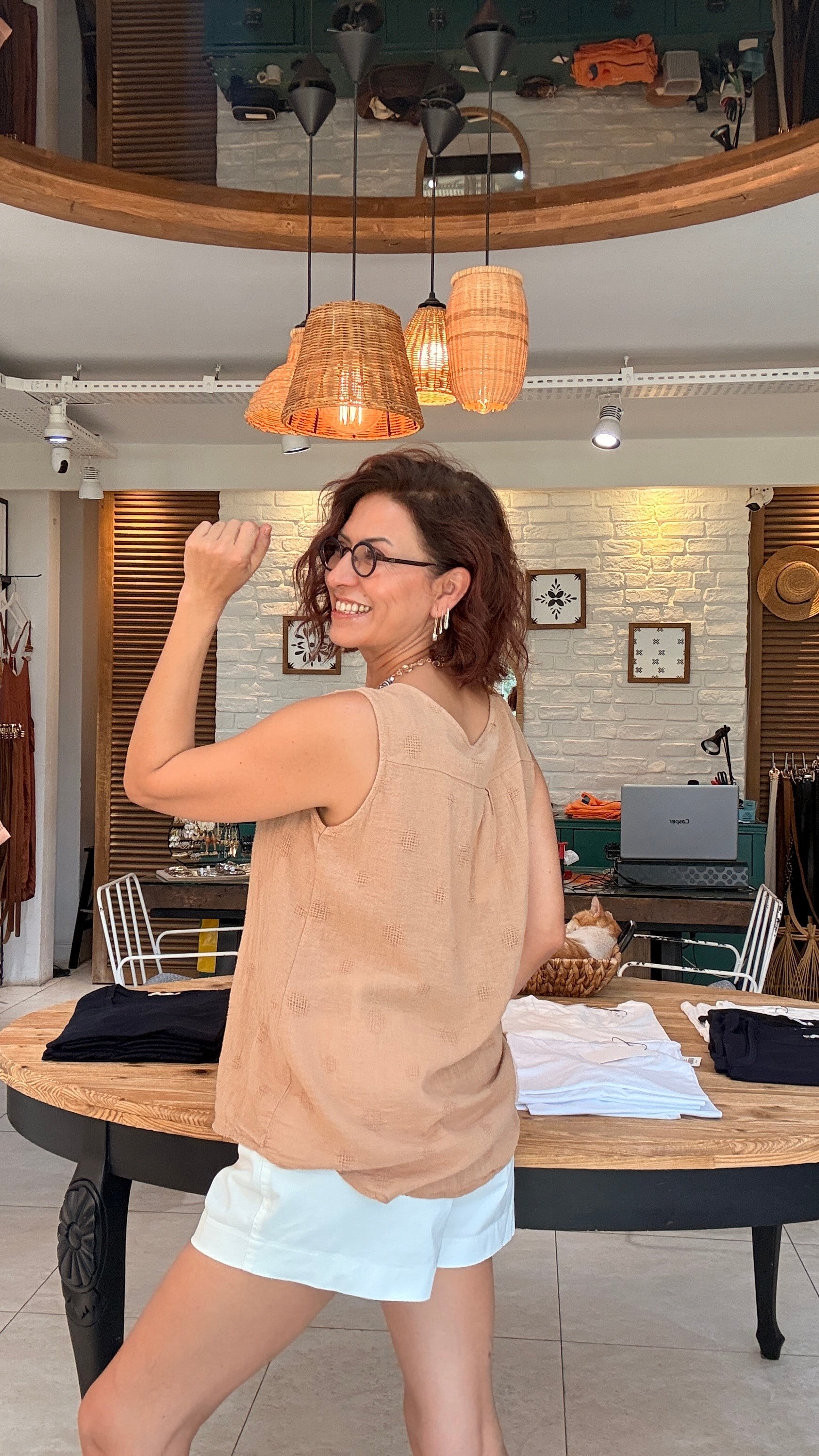 İthal Pamuklu Salaş Bluz Latte