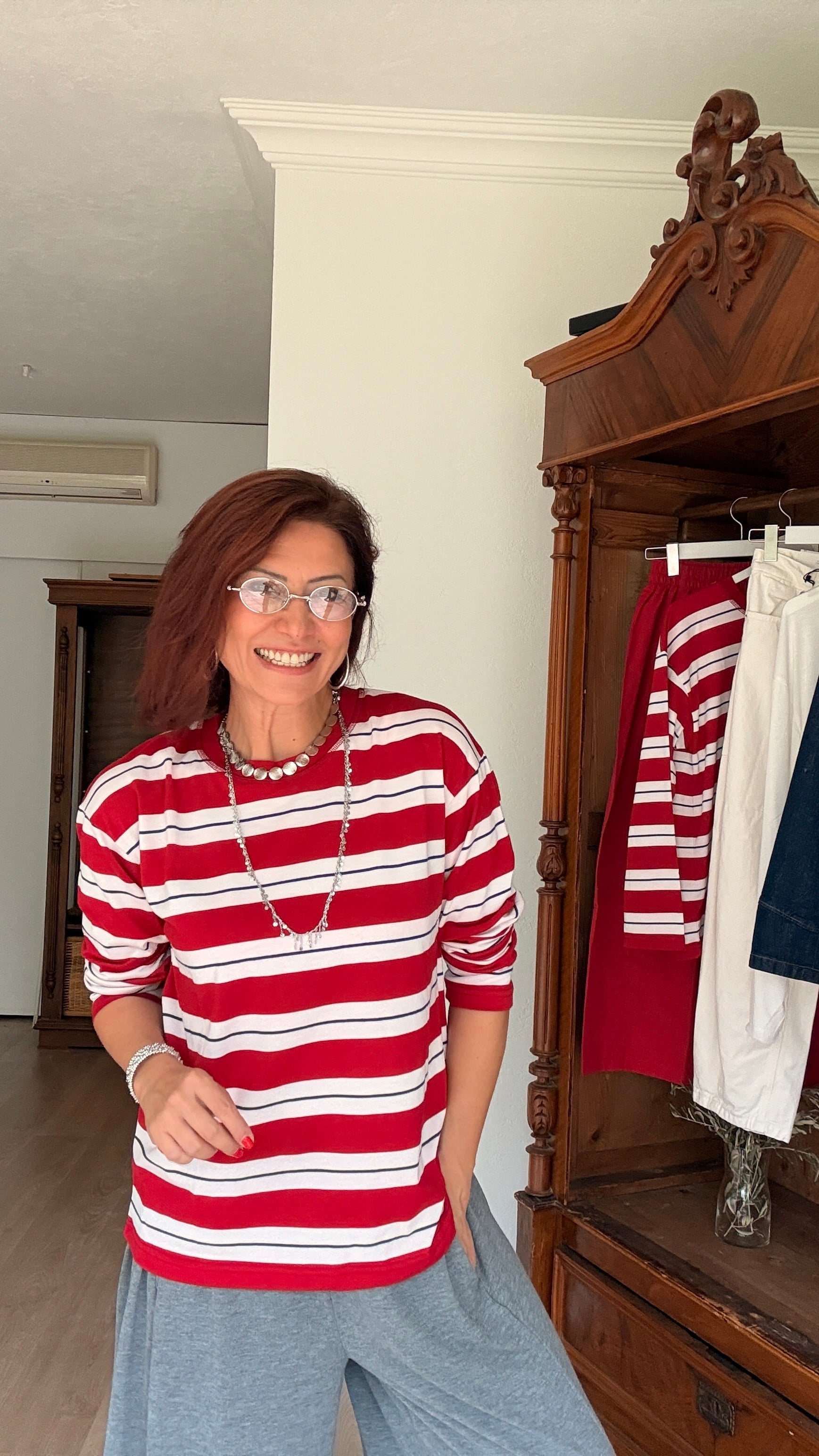Kalın Çizgili Sweatshirt Kırmızı