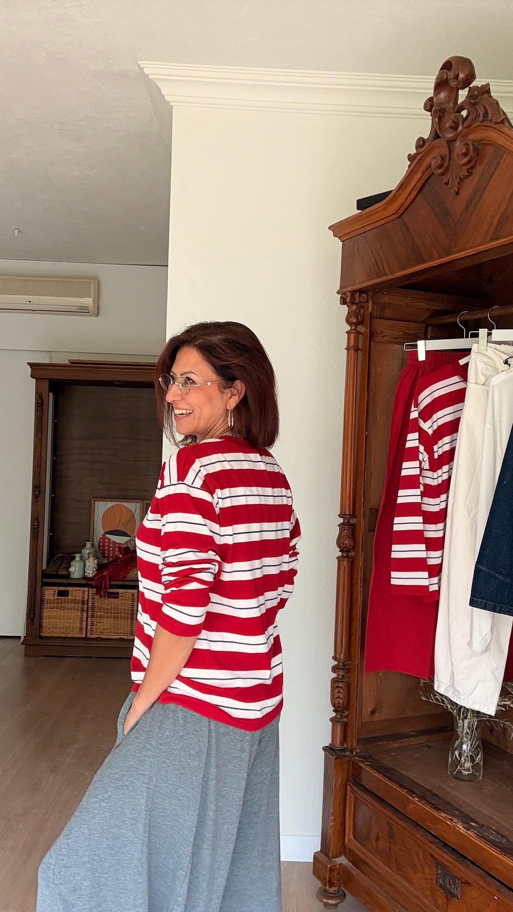 Kalın Çizgili Sweatshirt Kırmızı