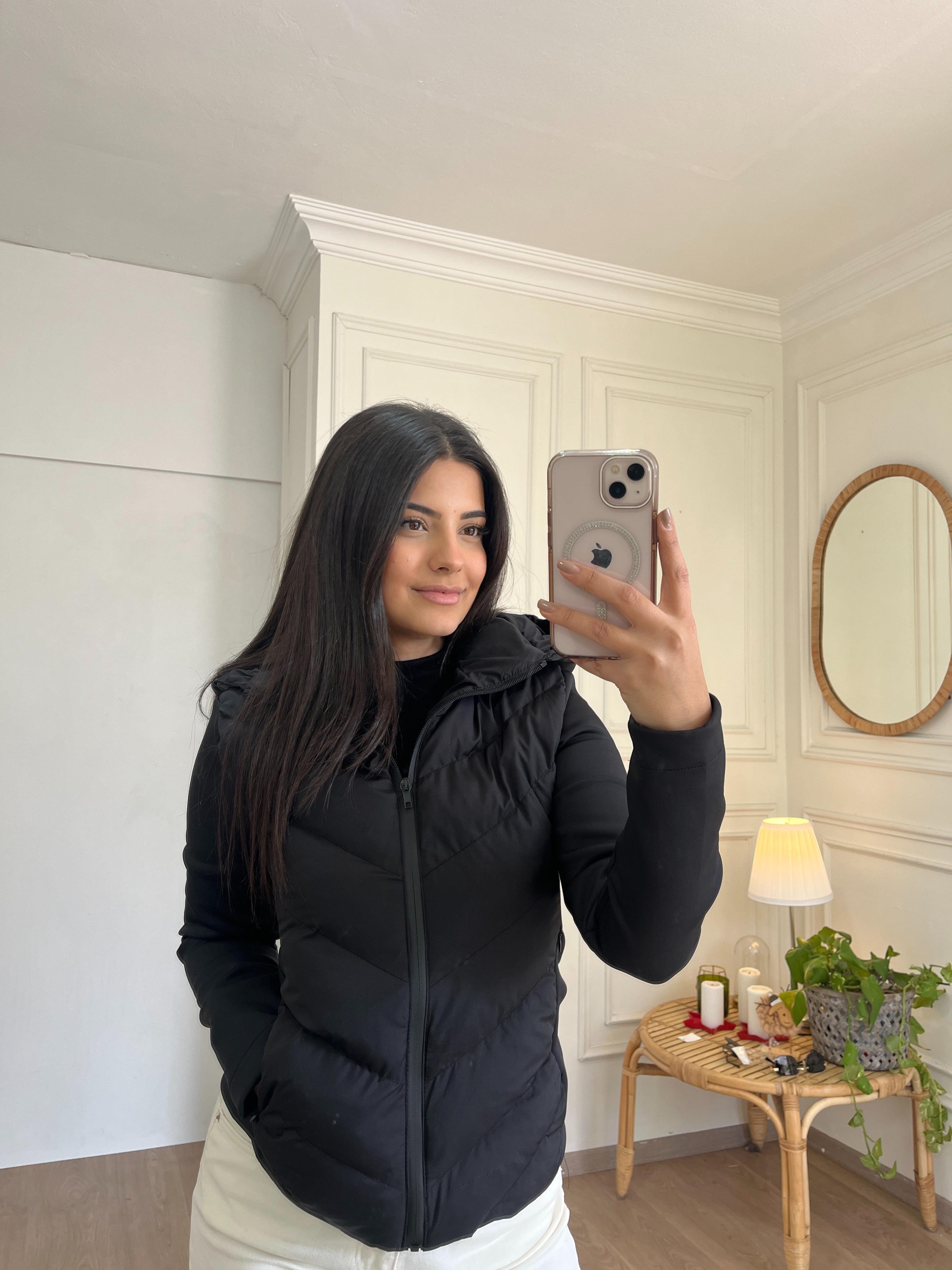 Kapüşonlu Slim Mont Siyah