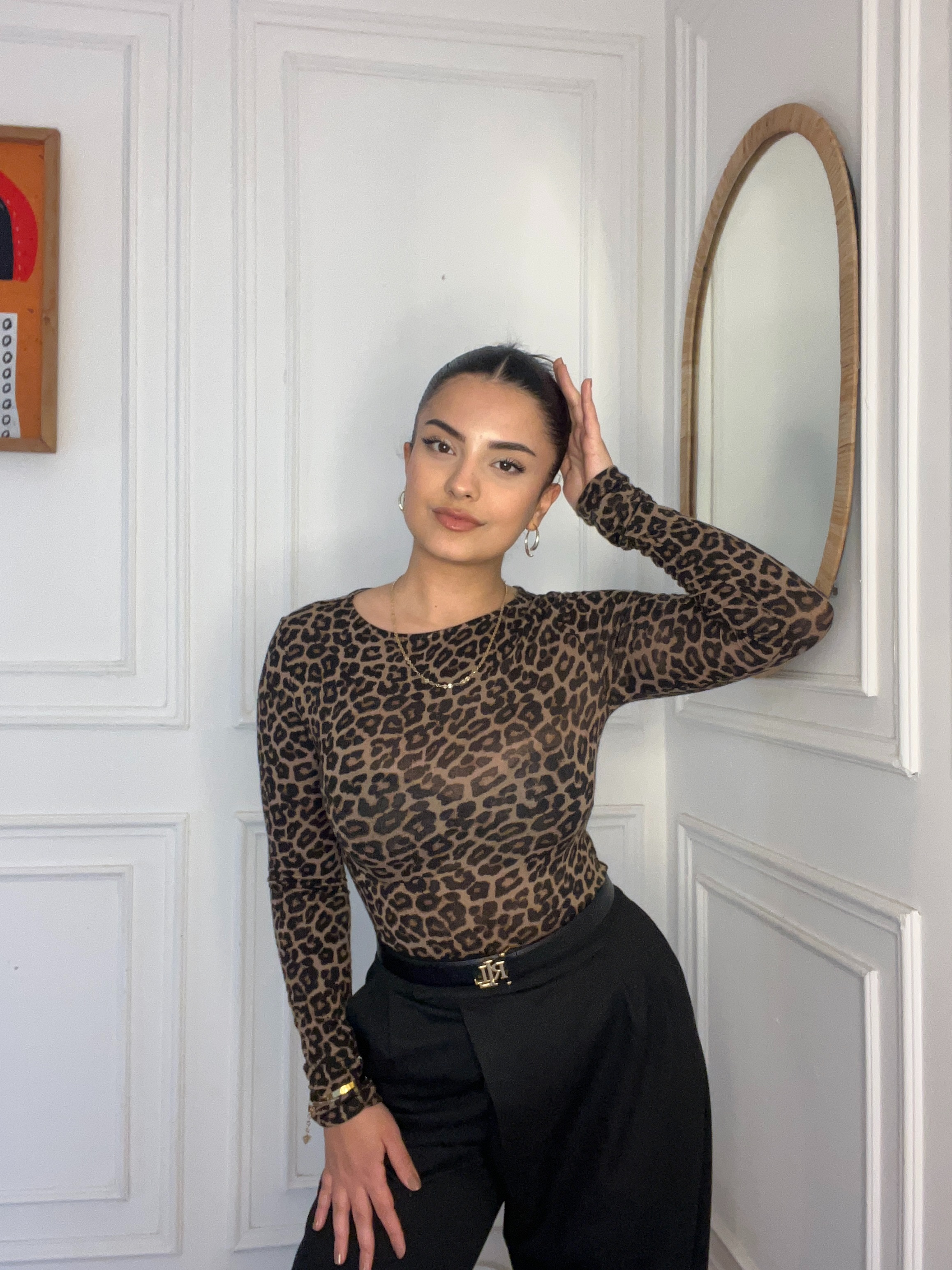 Kayık Yaka Uzun Kollu Top Leopar