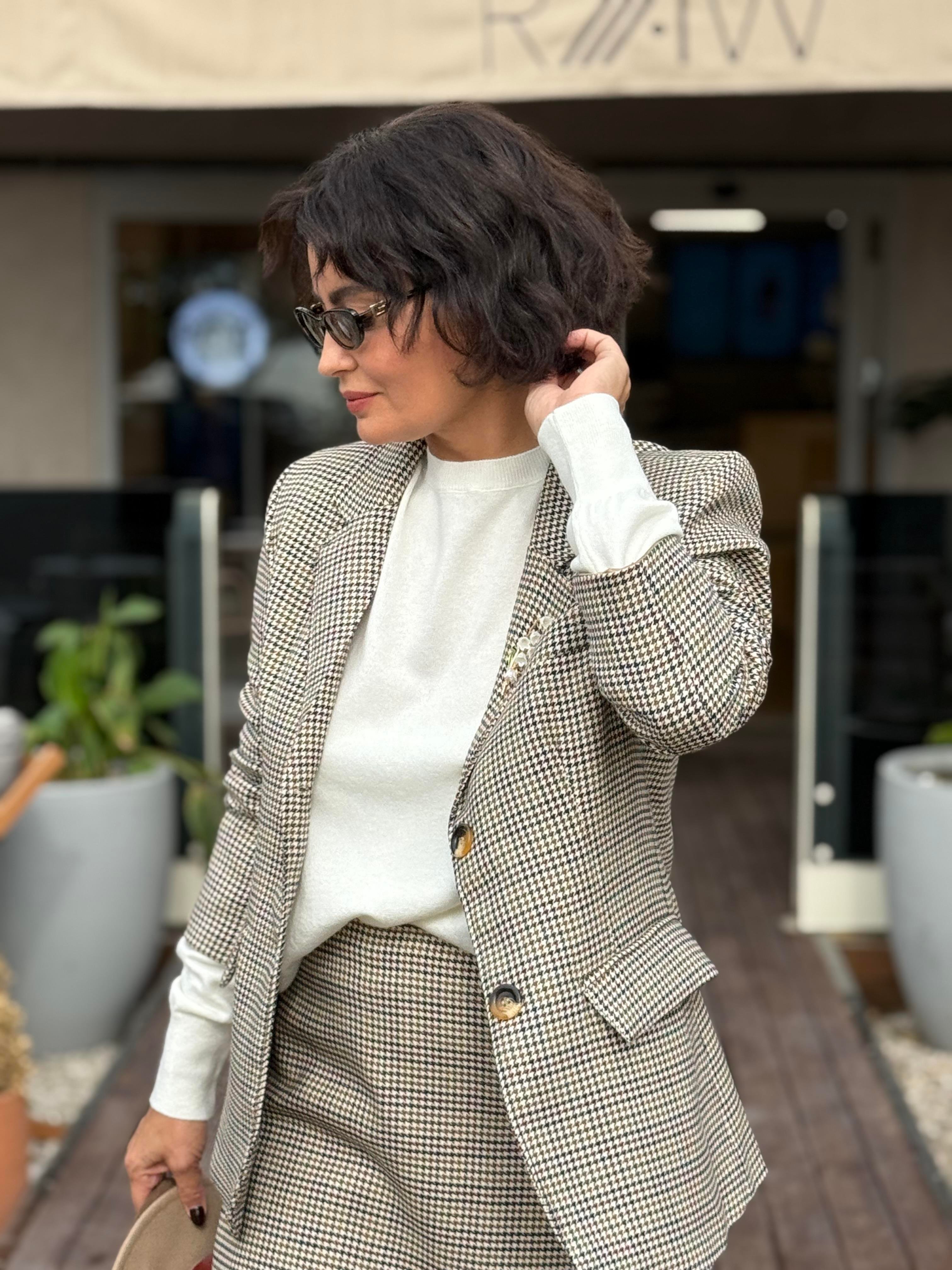 Kazayağı Desenli Blazer Ceket Kahverengi