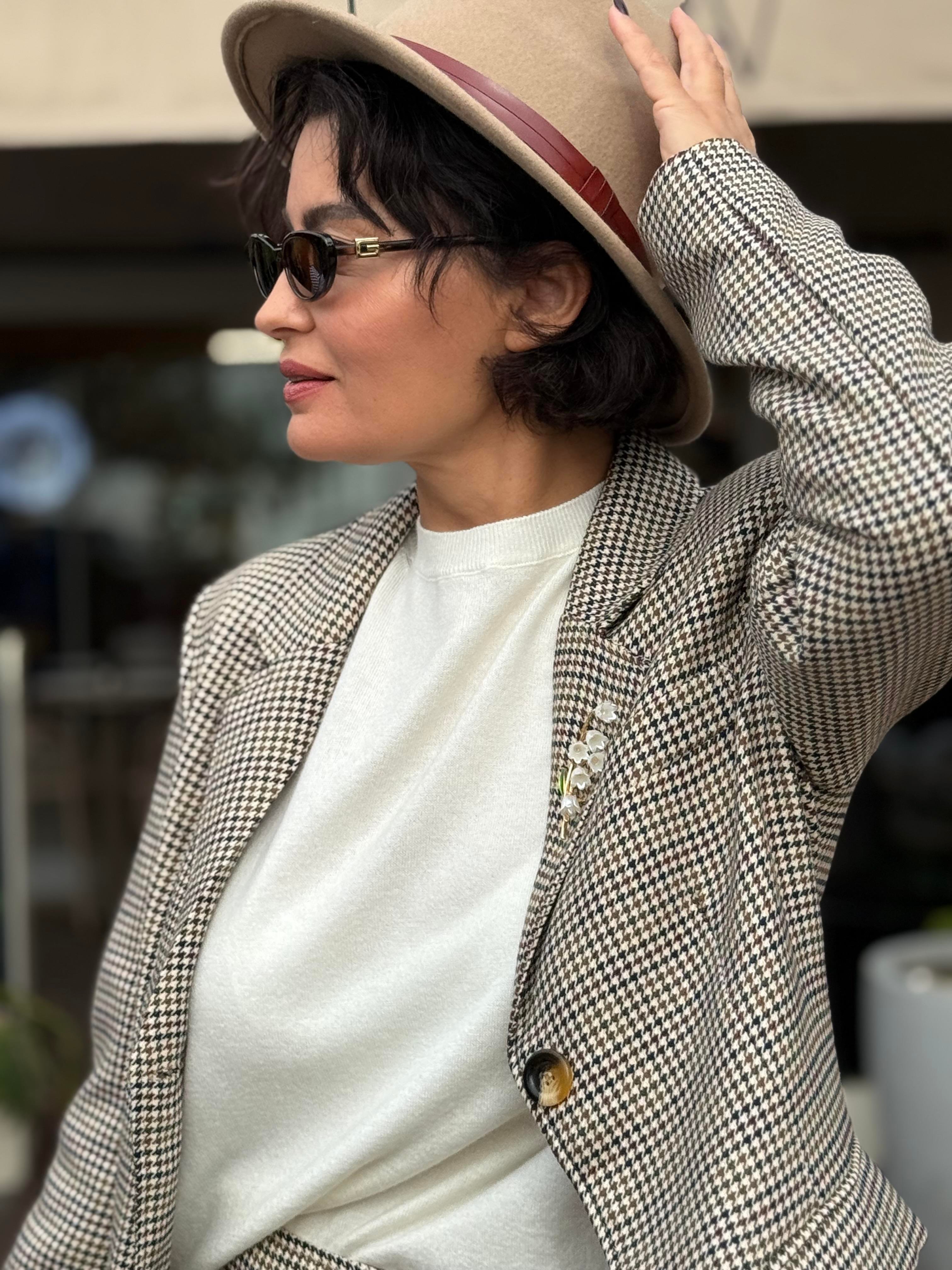 Kazayağı Desenli Blazer Ceket Kahverengi