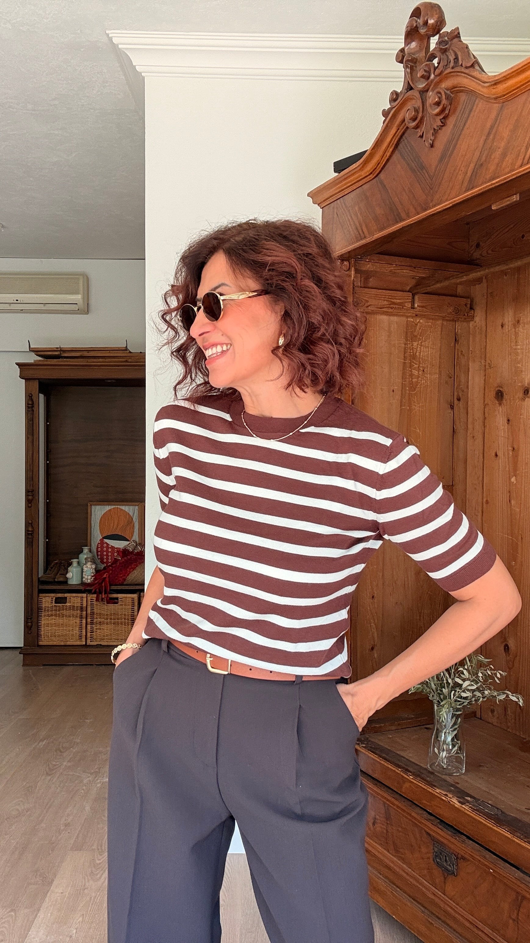 Kemerli Havuç Kesim Kumaş Pantolon Acı Kahve