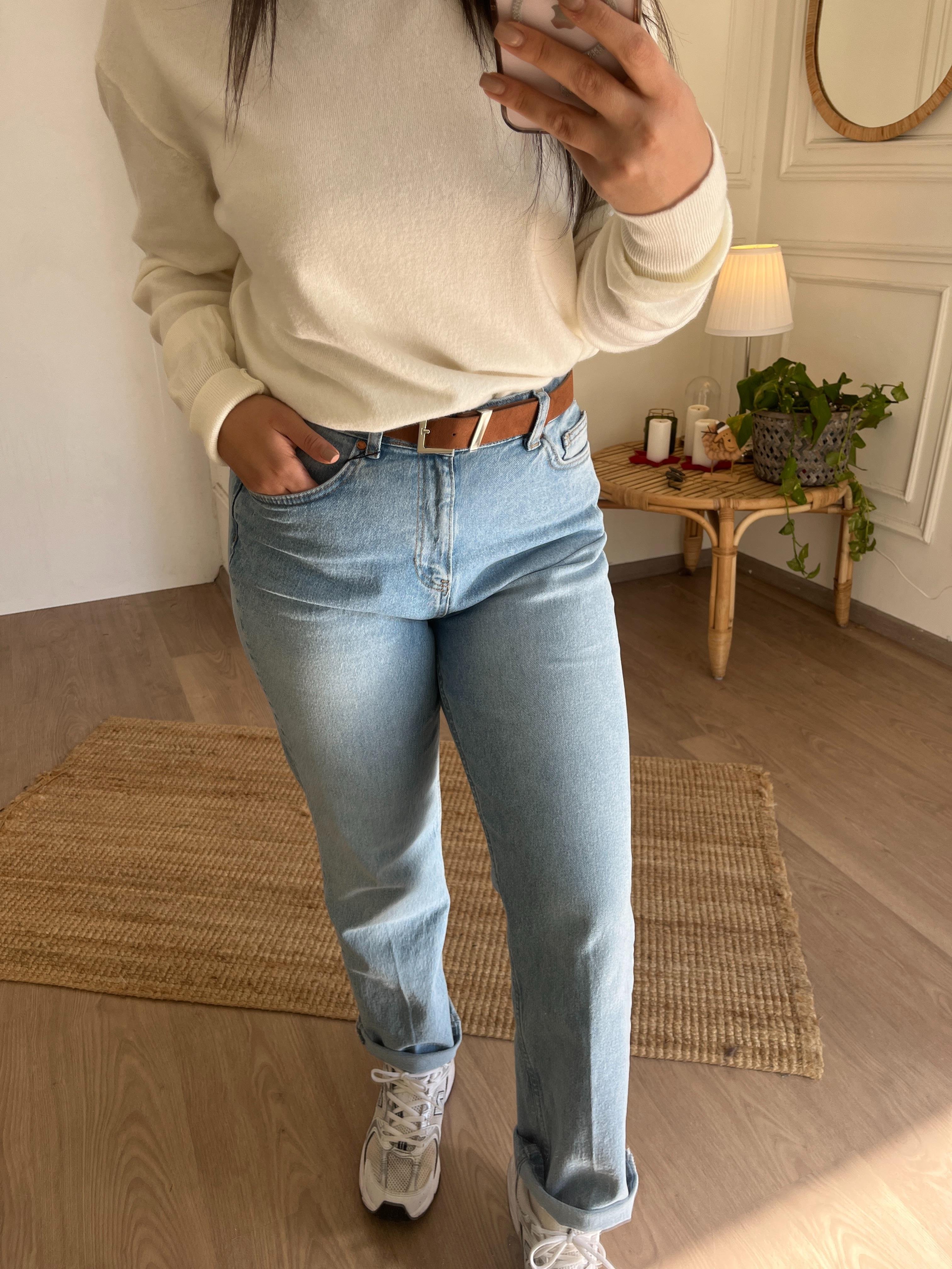 Kemerli Krl Mom Blue Jean