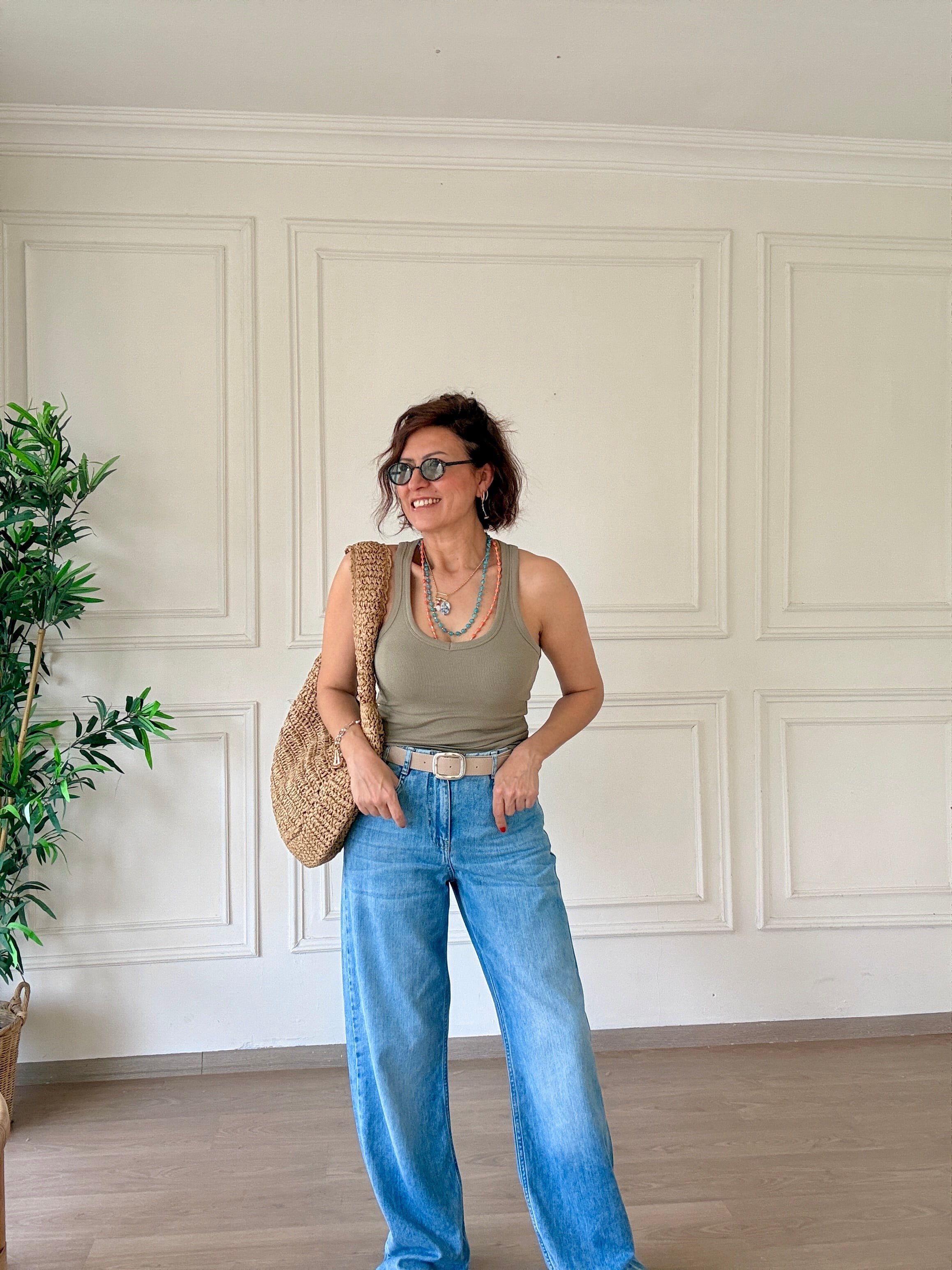 Kemerli Tencel Jean Pantolon