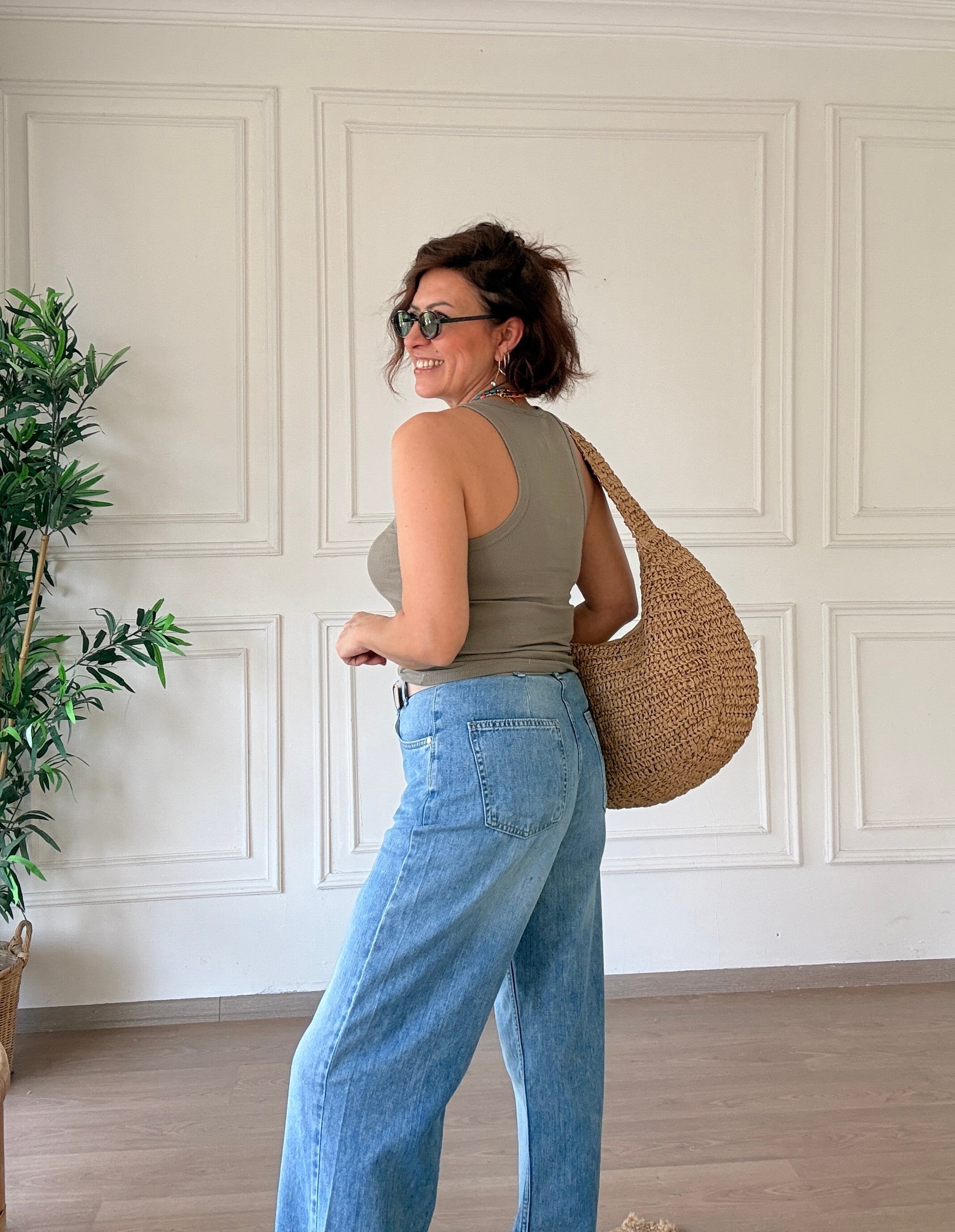 Kemerli Tencel Jean Pantolon