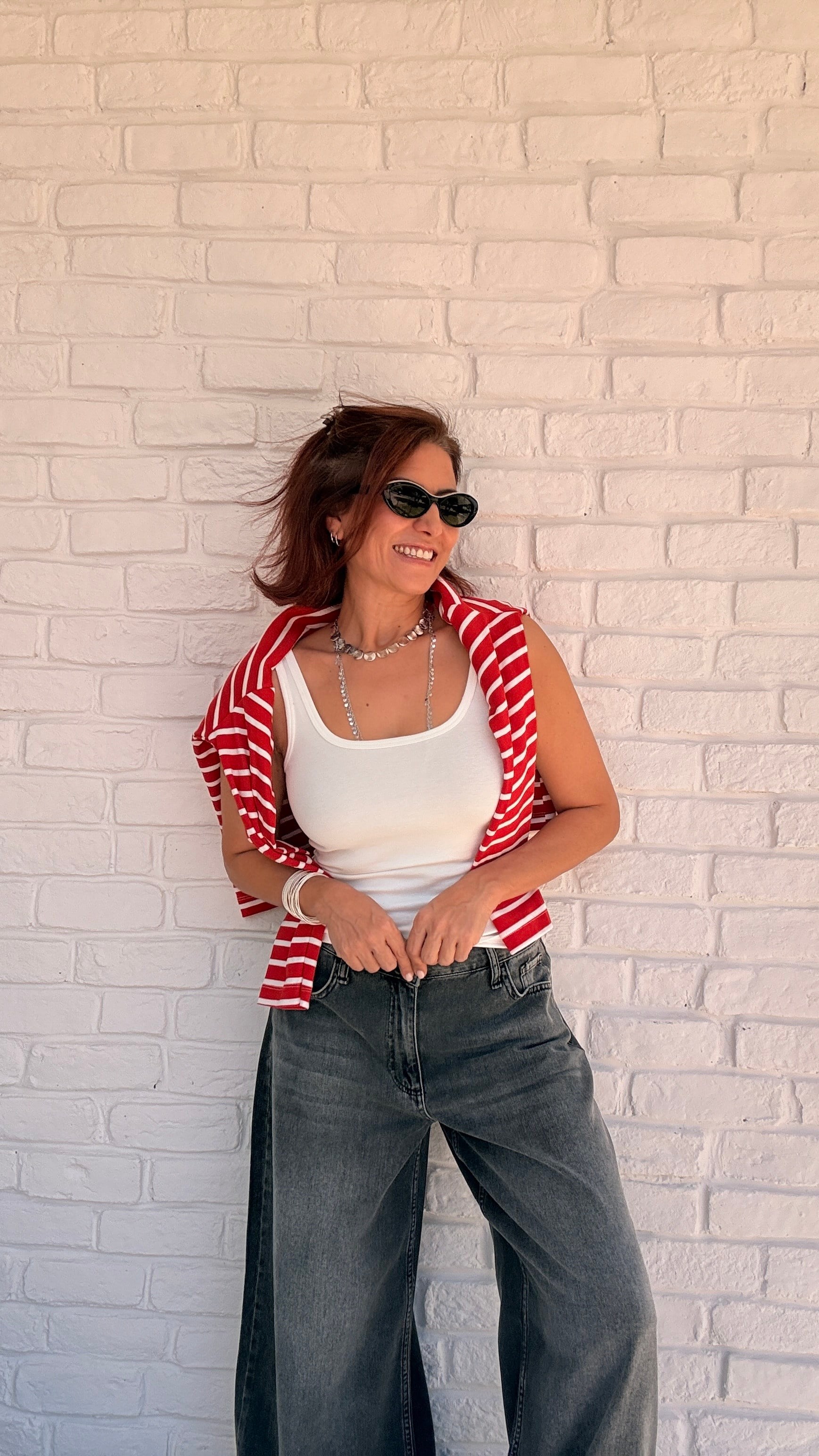 Kırmızı Çizgili Basic Sweatshirt
