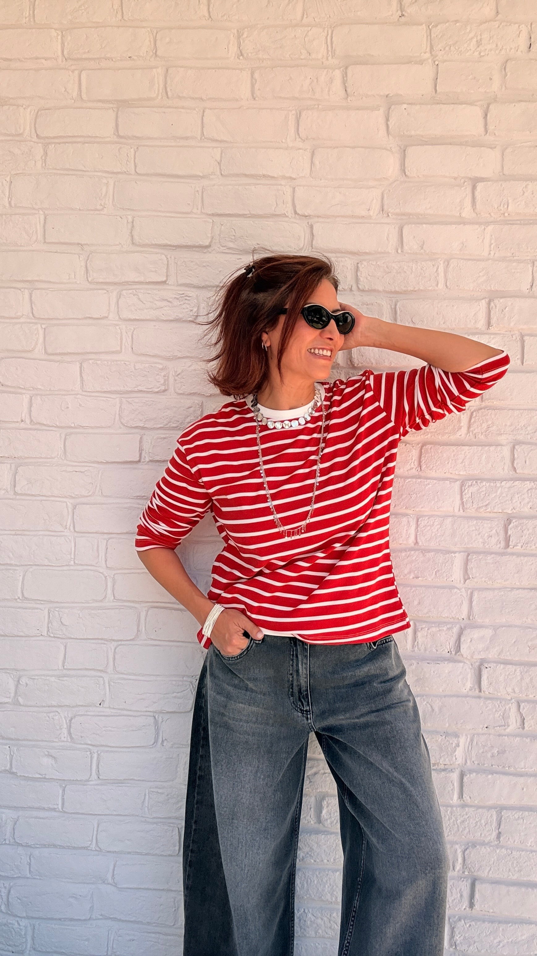 Kırmızı Çizgili Basic Sweatshirt