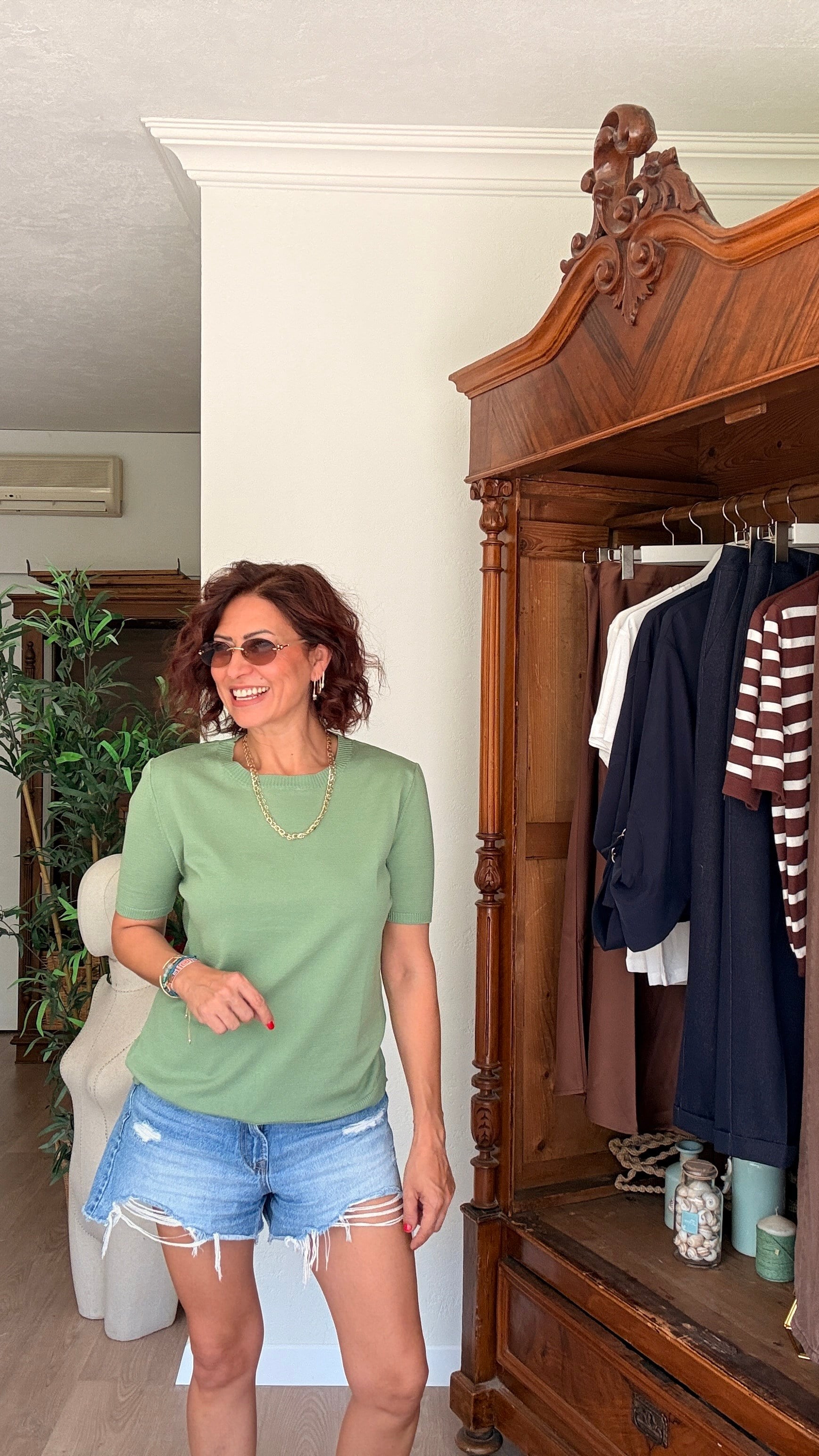 Kısa Kollu Sıfır Yaka Triko Mint Yeşili