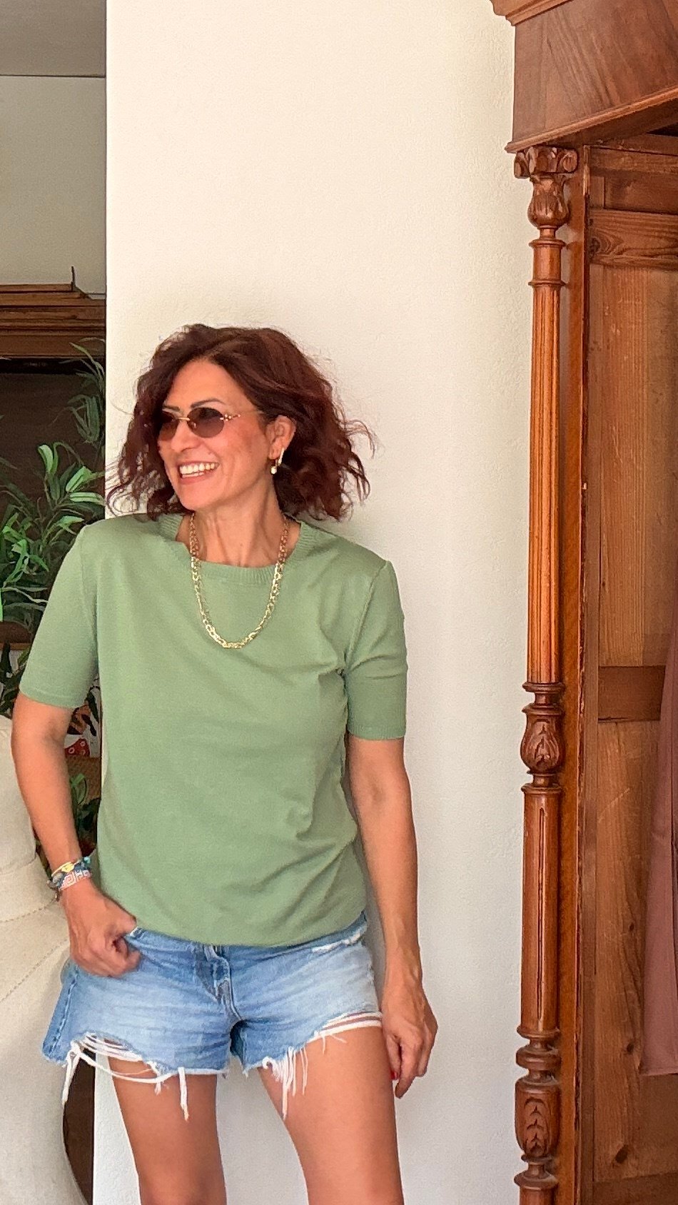 Kısa Kollu Sıfır Yaka Triko Mint Yeşili