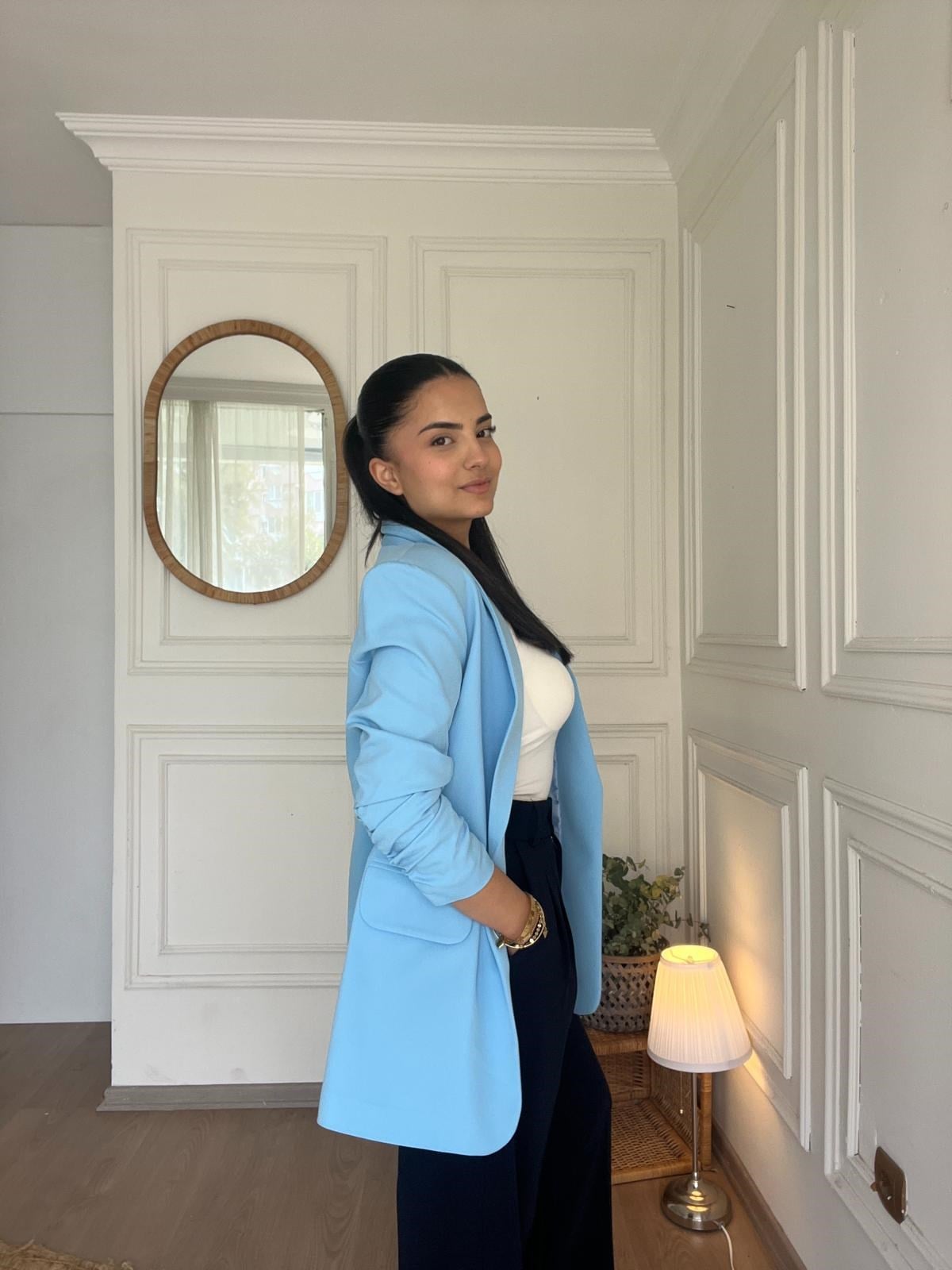 Kolu Büzgülü Blazer Açık Mavi