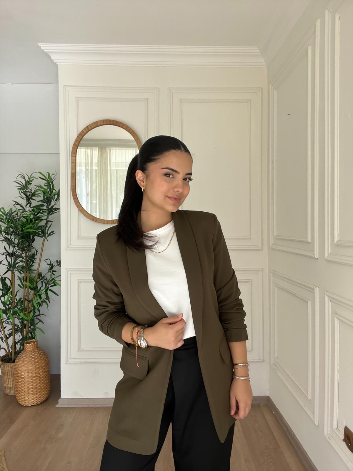 Kolu Büzgülü Blazer Haki