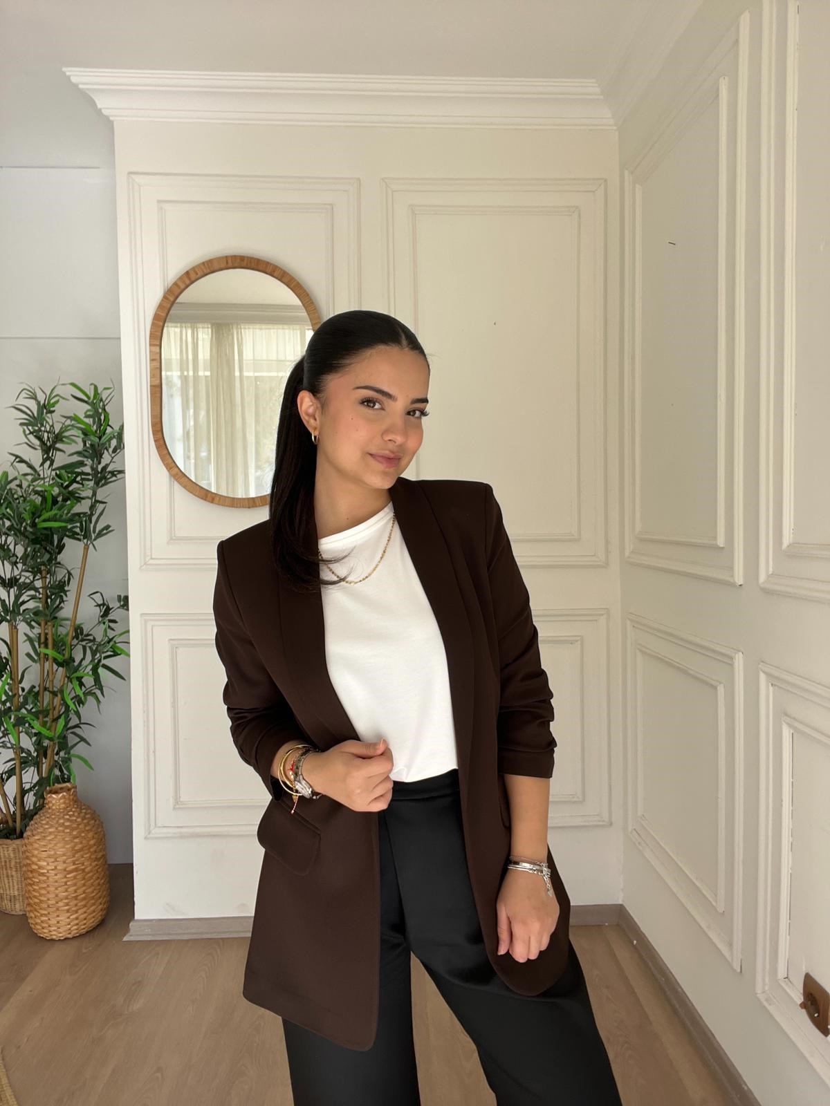 Kolu Büzgülü Blazer Kahverengi