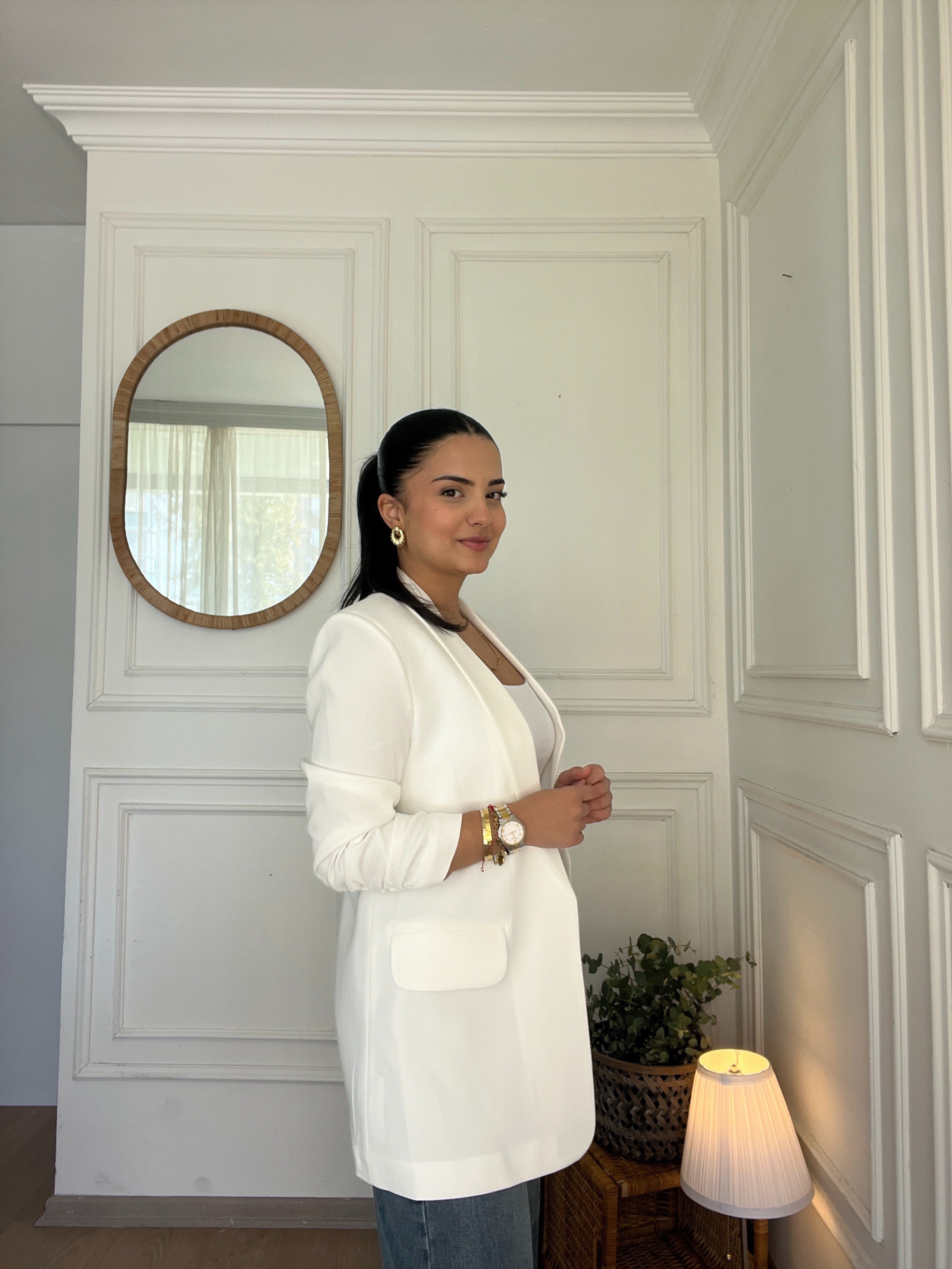 Kolu Büzgülü Blazer Kırık Beyaz