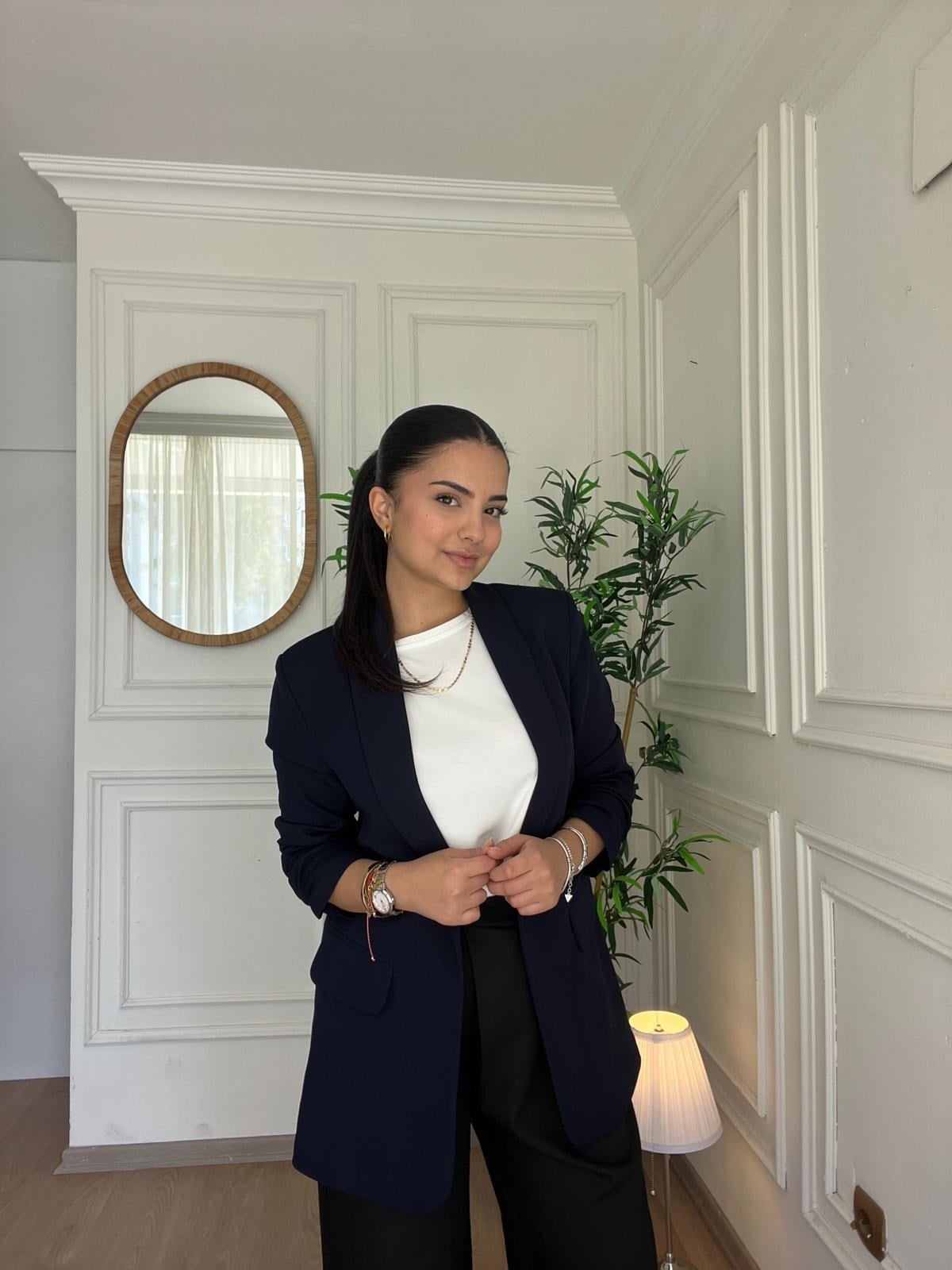 Kolu Büzgülü Blazer Lacivert