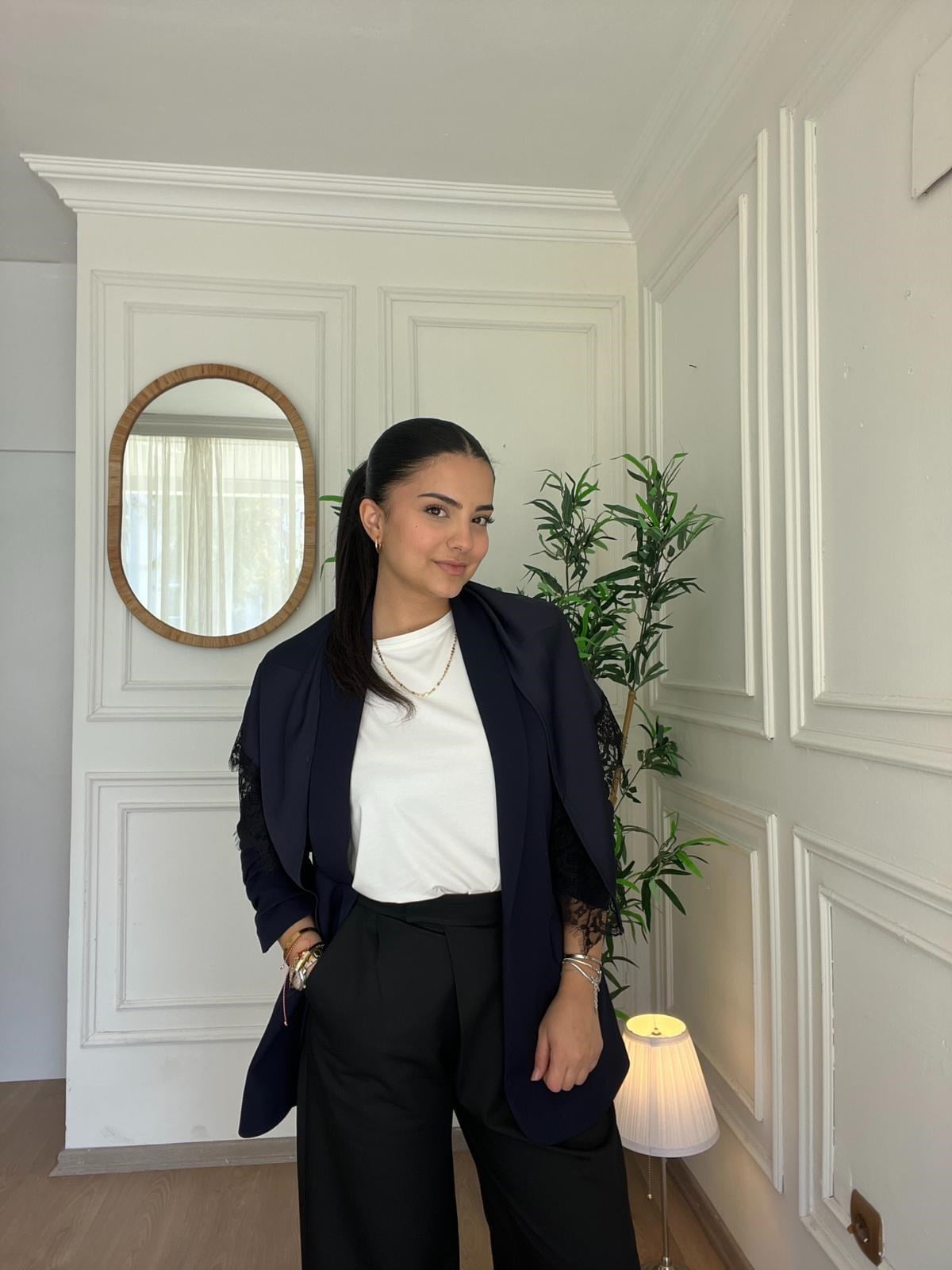 Kolu Büzgülü Blazer Lacivert