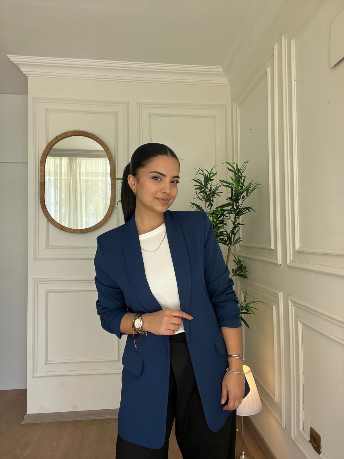Kolu Büzgülü Blazer Mavi